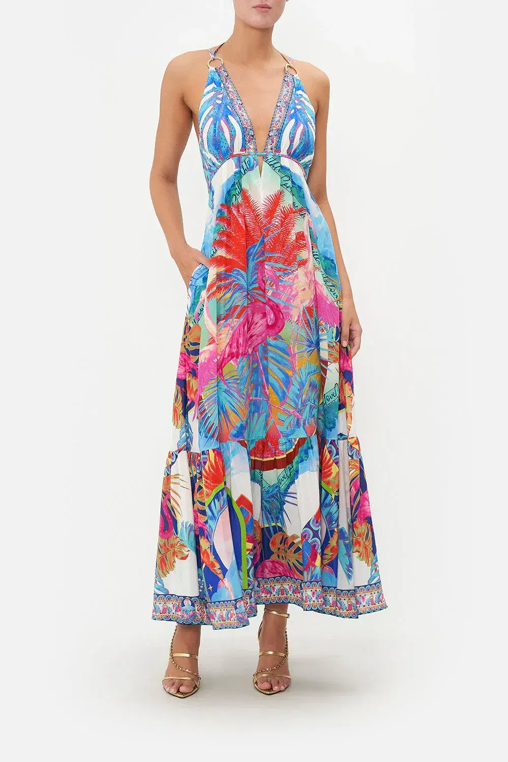 Camilla Flamenco Flamingo Tiered Dress with Hardware Size 14/L - Image 1