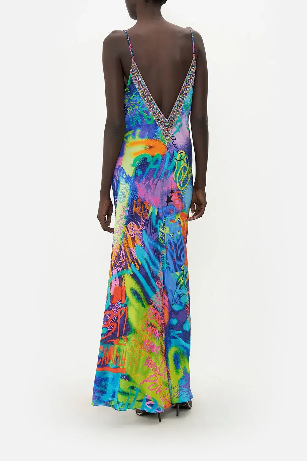 Camilla Mother Earth's Army V Neck Full Length Bias Slip Dress Print Size XL / AU 16 - Image 3