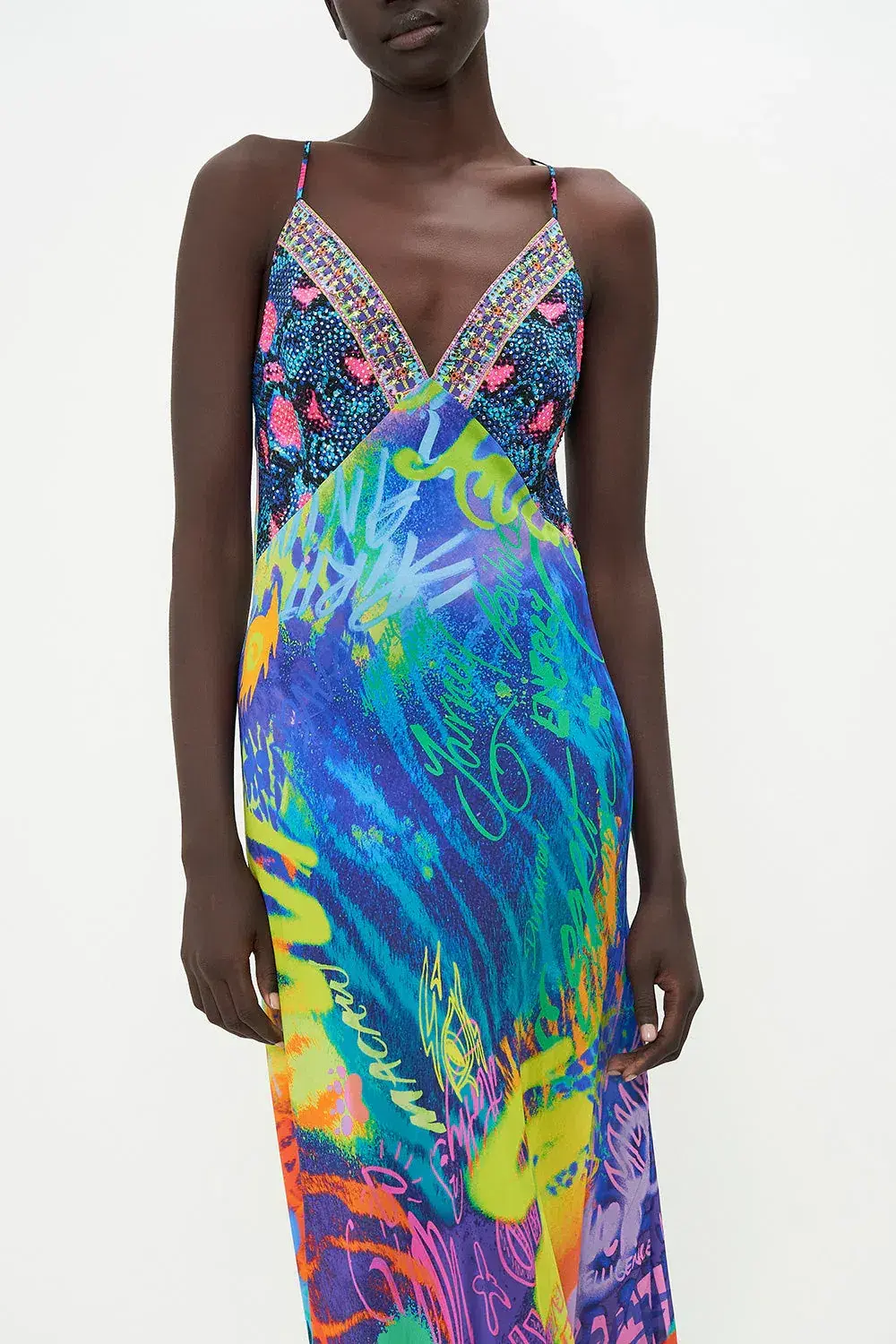 Camilla Mother Earth's Army V Neck Full Length Bias Slip Dress Print Size XL / AU 16 - Image 4
