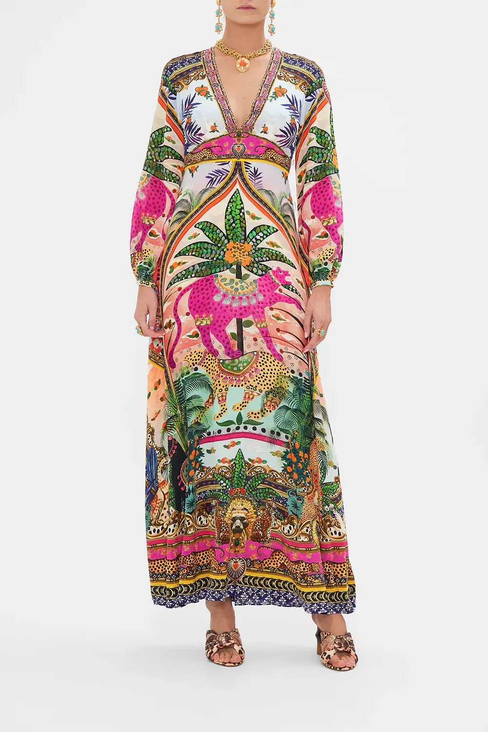 Camilla Alessandros Atlantis Printed Lantern Sleeve Dress Multi Size 14 - Image 1