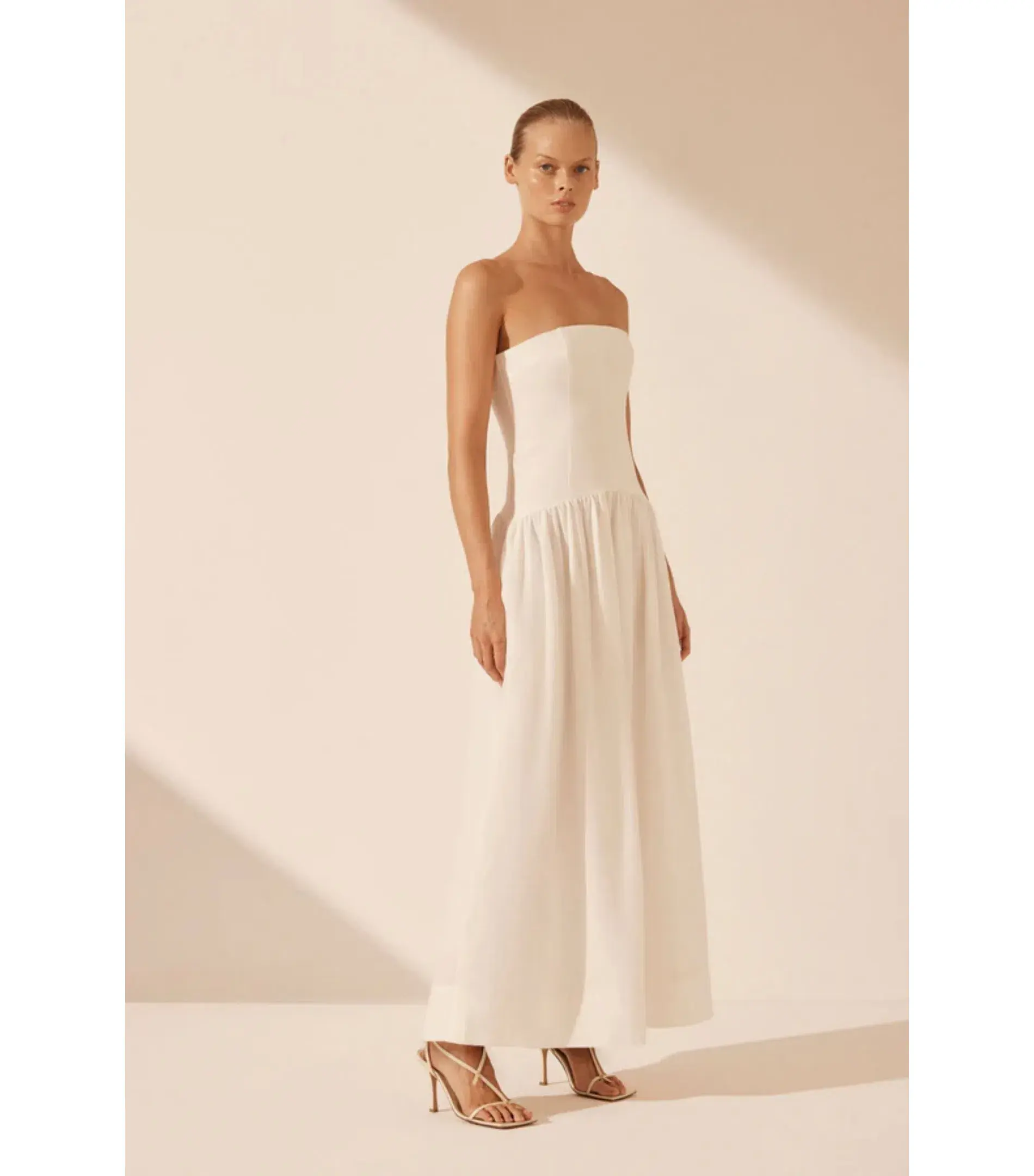 Shona Joy Blanc Linen Strapless Panelled Maxi Dress White Size AU 10 - Image 2