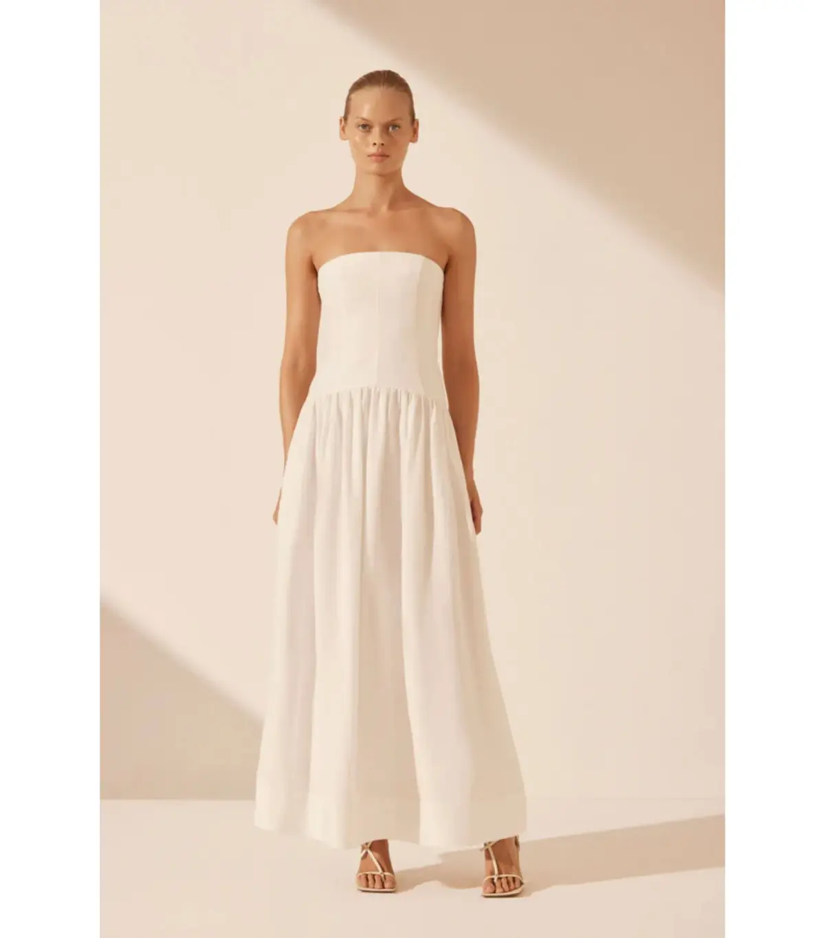Shona Joy Blanc Linen Strapless Panelled Maxi Dress White Size AU 10 - Image 1