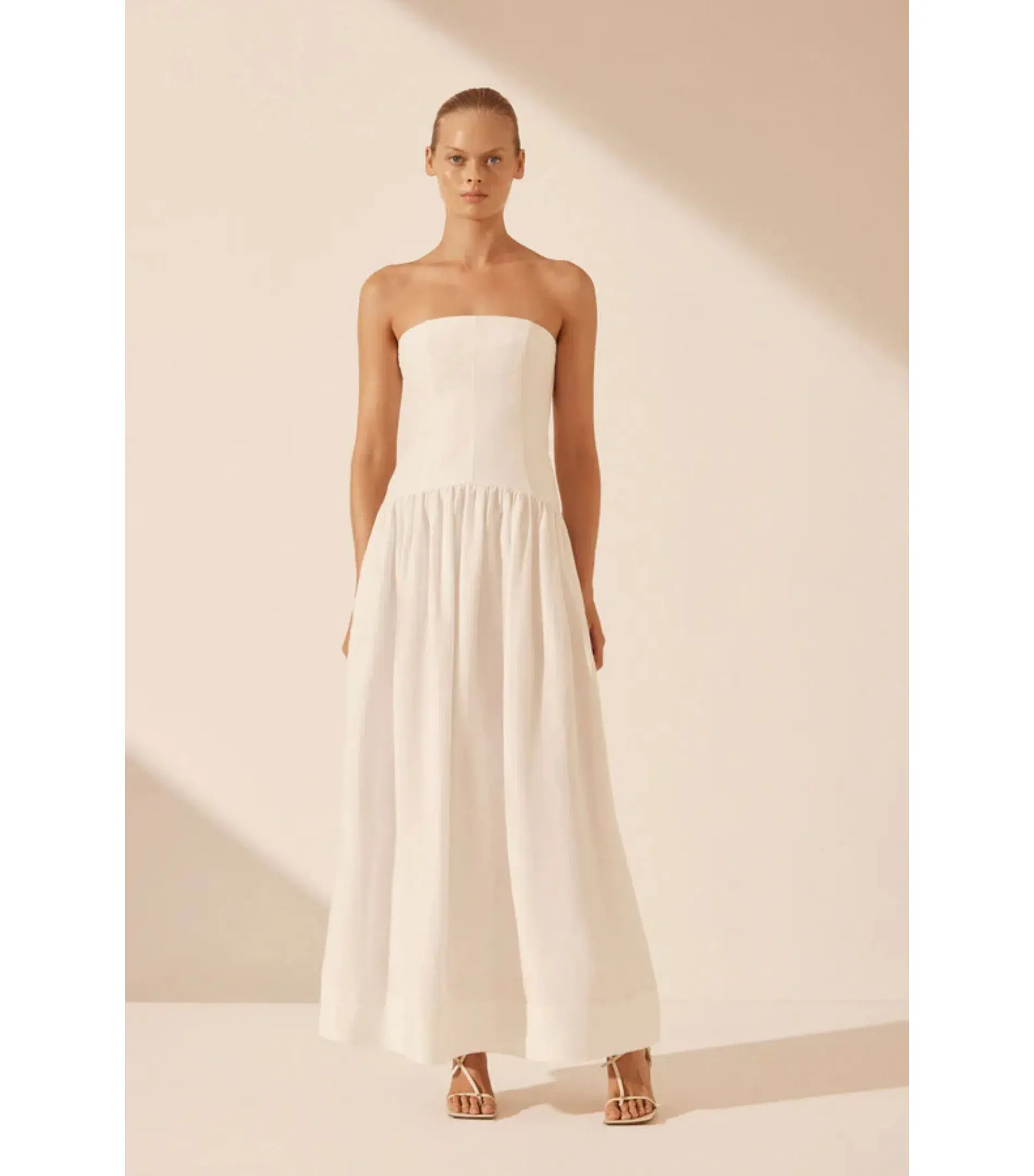 Shona Joy Blanc Linen Strapless Panelled Maxi Dress White Size AU 10 - Image 1