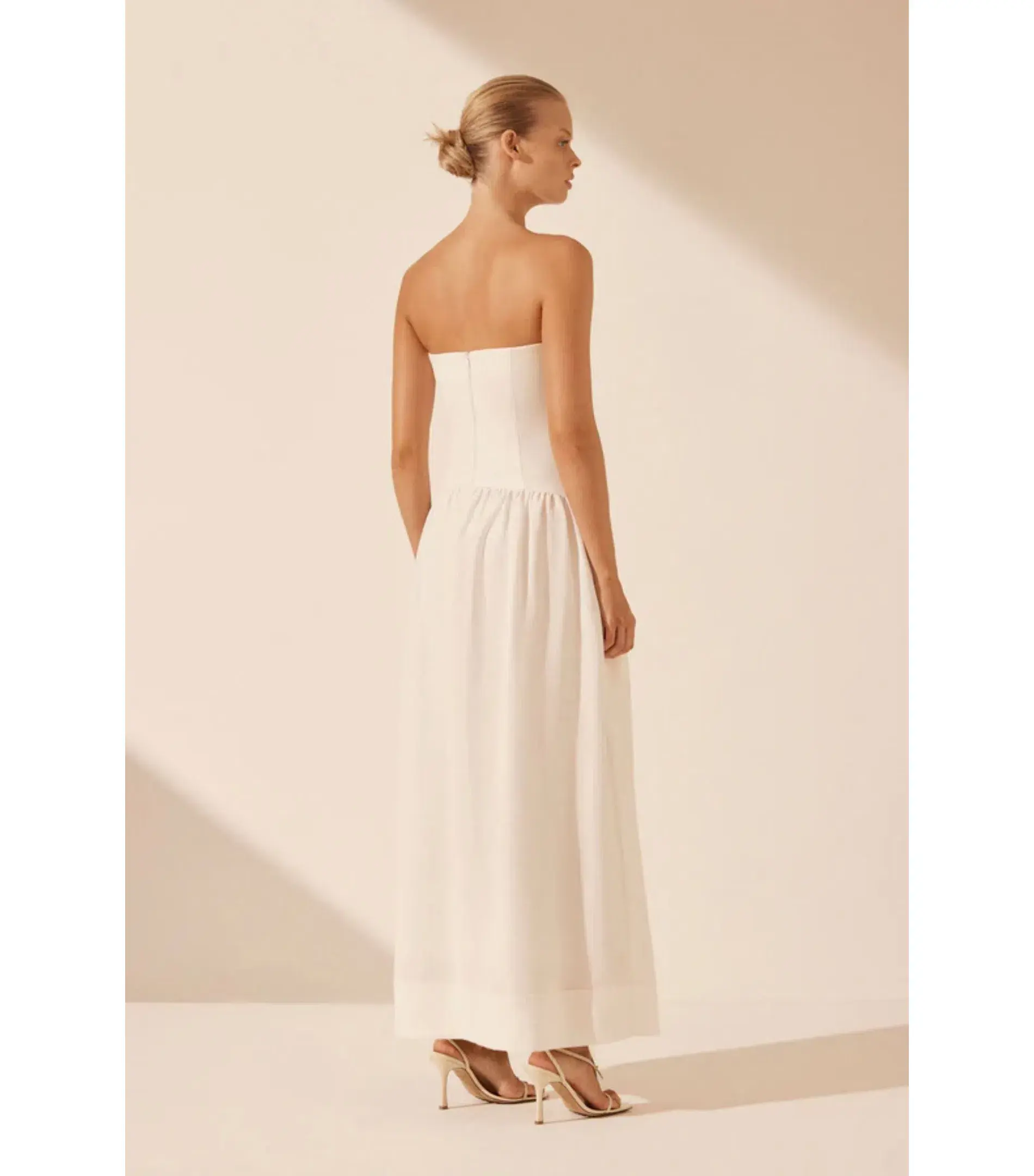 Shona Joy Blanc Linen Strapless Panelled Maxi Dress White Size AU 10 - Image 4