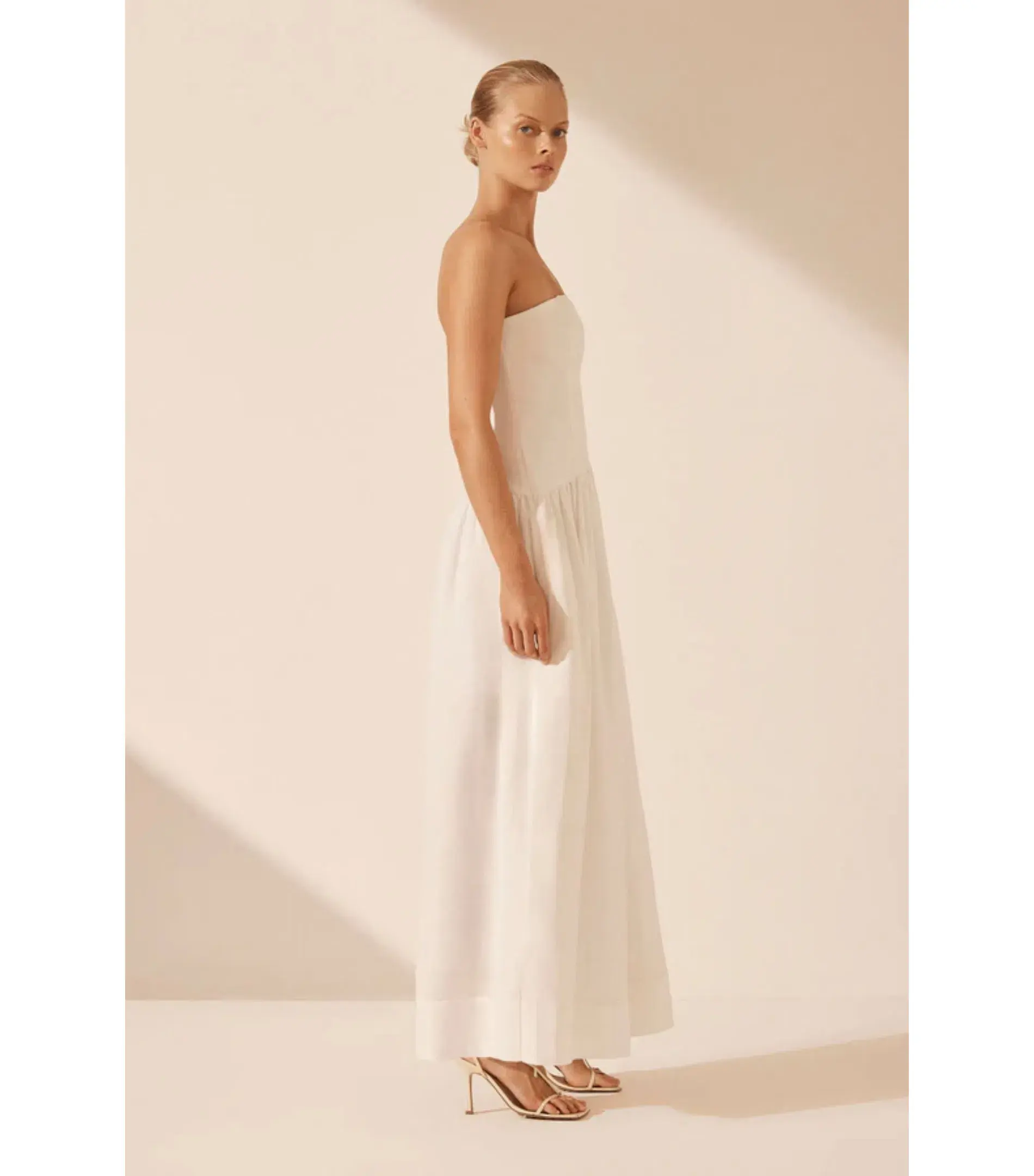Shona Joy Blanc Linen Strapless Panelled Maxi Dress White Size AU 10 - Image 3