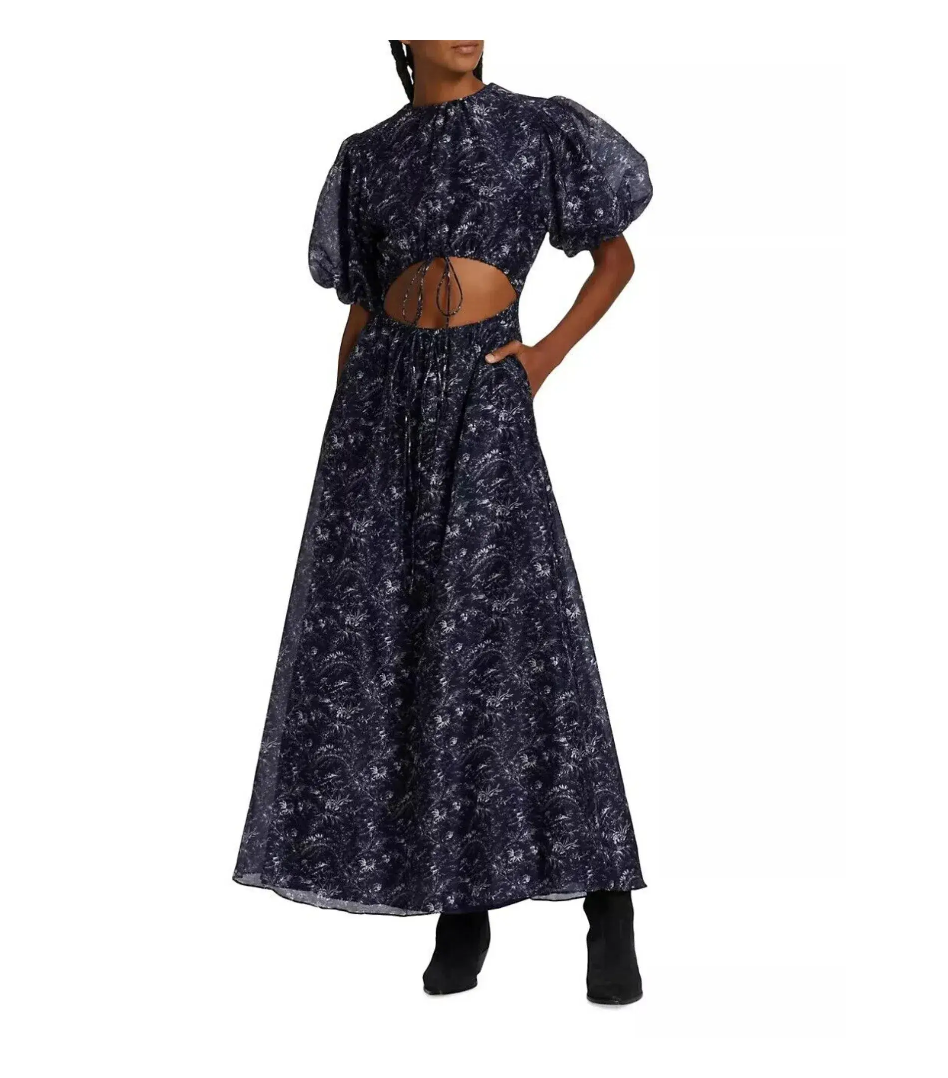 Sir the Label Caprice Puff Sleeve Midi Dress in Navy Size 1 / AU 8 - Image 1