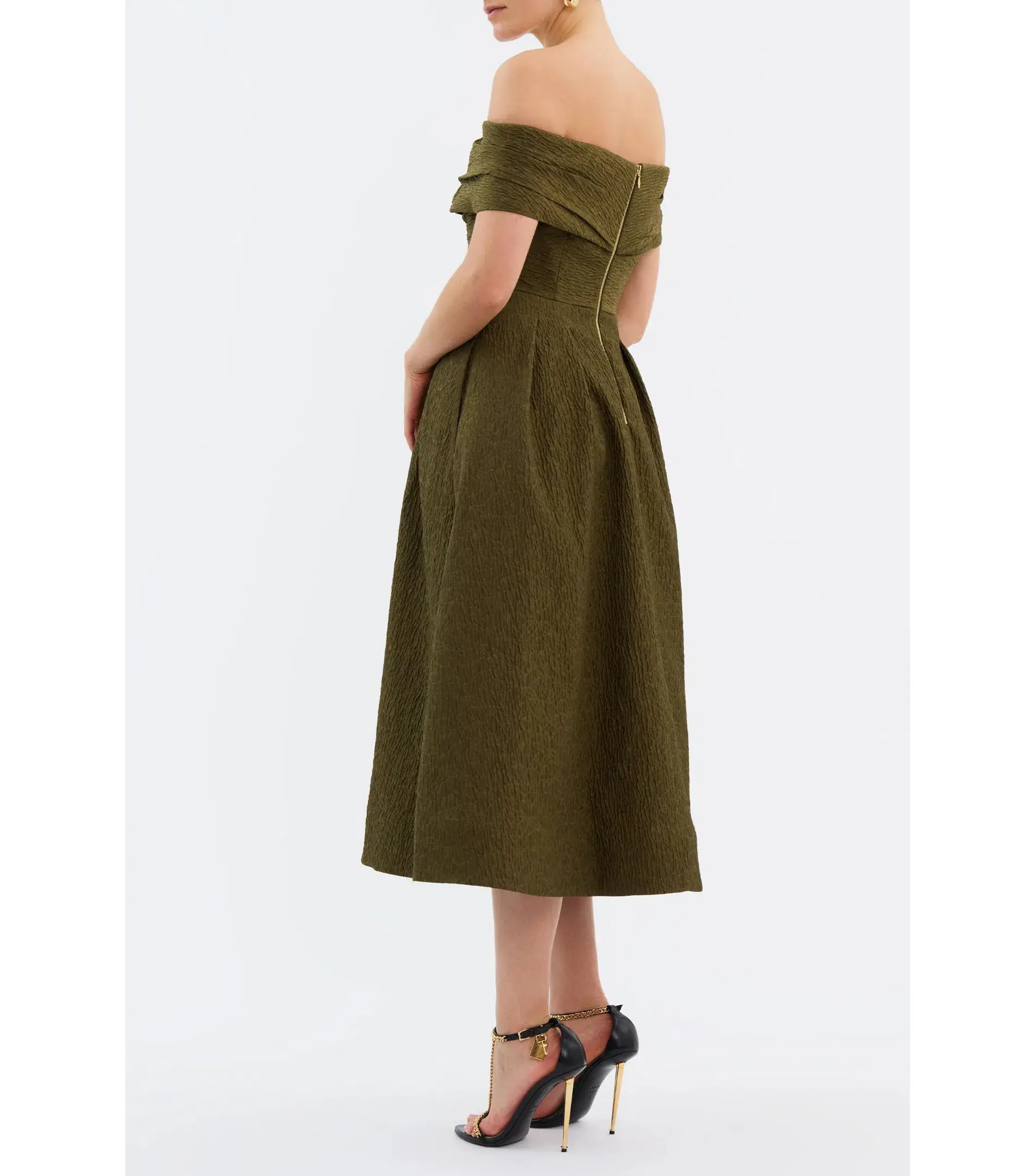 Rebecca Vallance Adalyn Off The Shoulder Midi Dress Green Size AU 12 - Image 3
