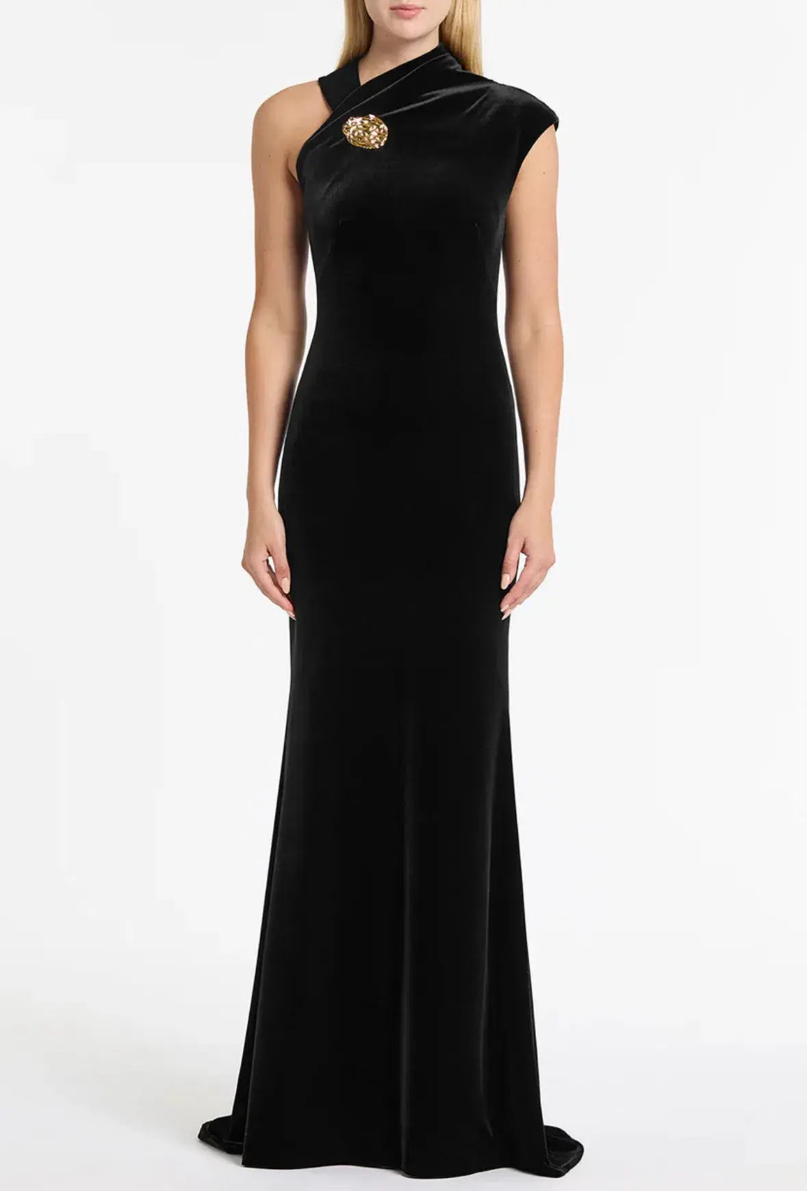 Carla Zampatti Black Velvet Gold Button Gown Size 8 - Image 1