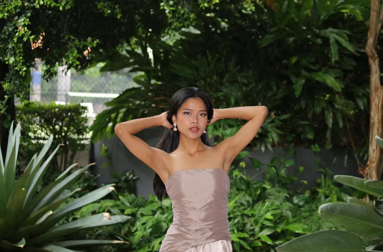Serena Strapless Taffeta Maxi Dress - Bronze Taupe MESHKI size S - Image 8