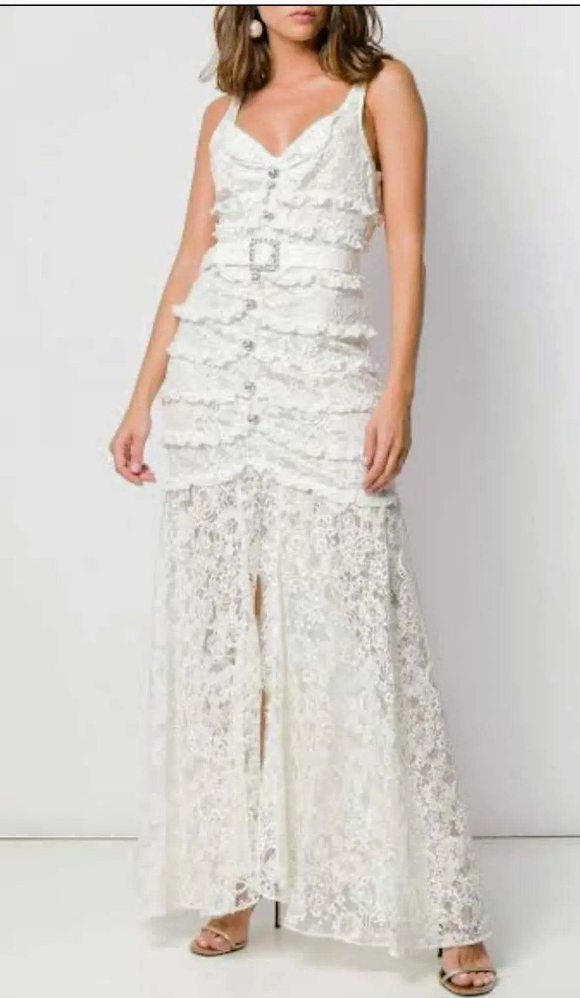 Alessandra Rich Lace Frill Dress - Cream AU12 - Image 1