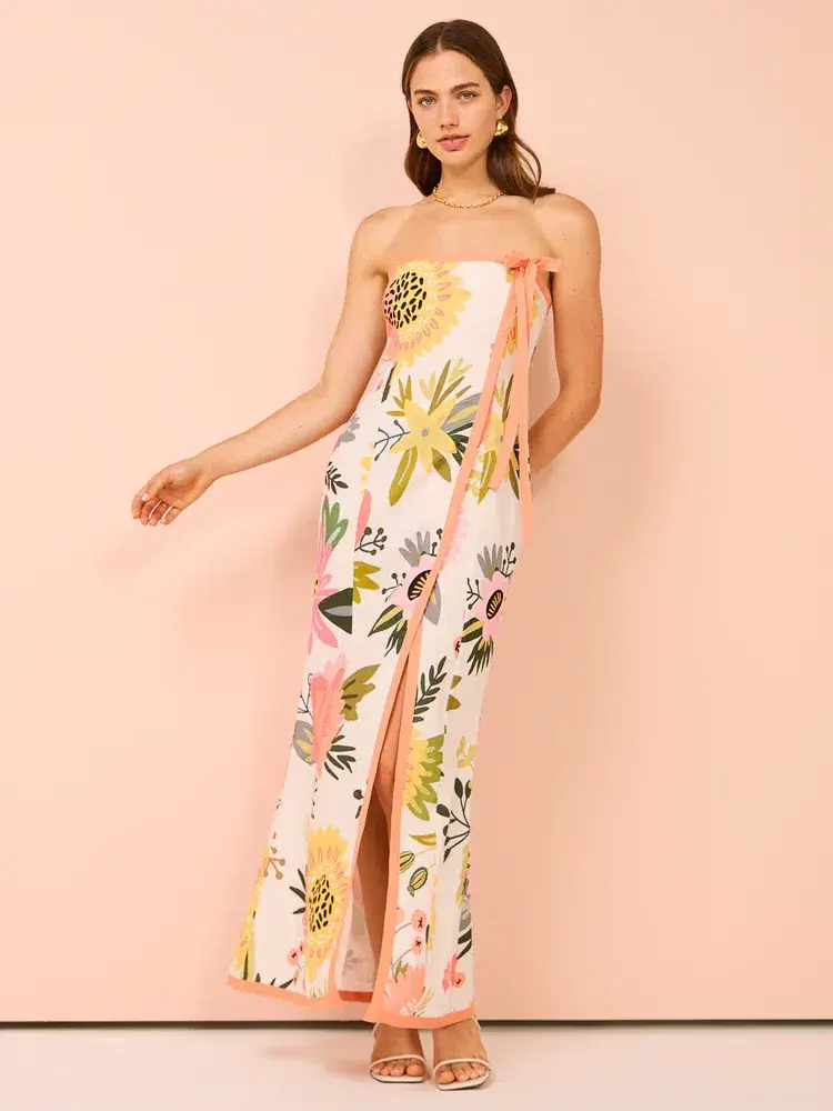 By Nicola Claudia Strapless Wrap Maxi Dress in Potpourri/Melon Size 6 - Image 1