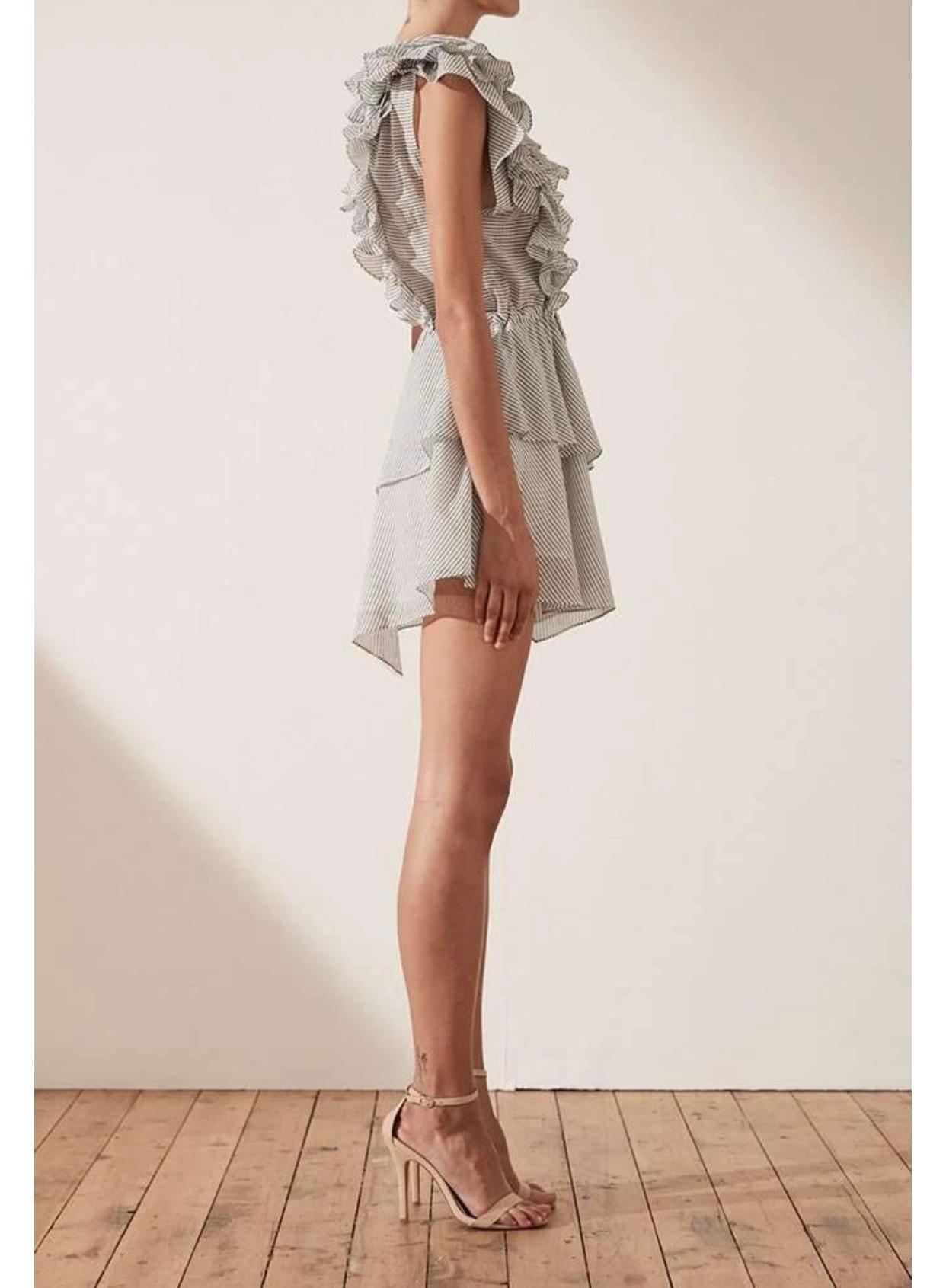 Shona Joy Rye Ruffle Drawstring Mini Dress Blue Size 6 - Image 2
