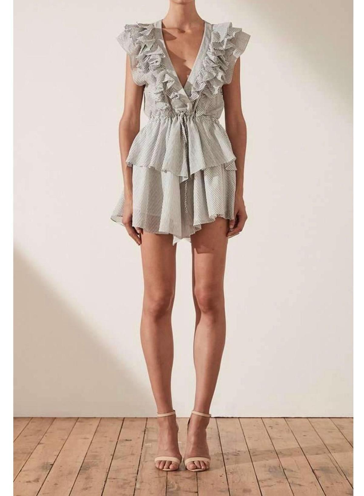 Shona Joy Rye Ruffle Drawstring Mini Dress Blue Size 6 - Image 1