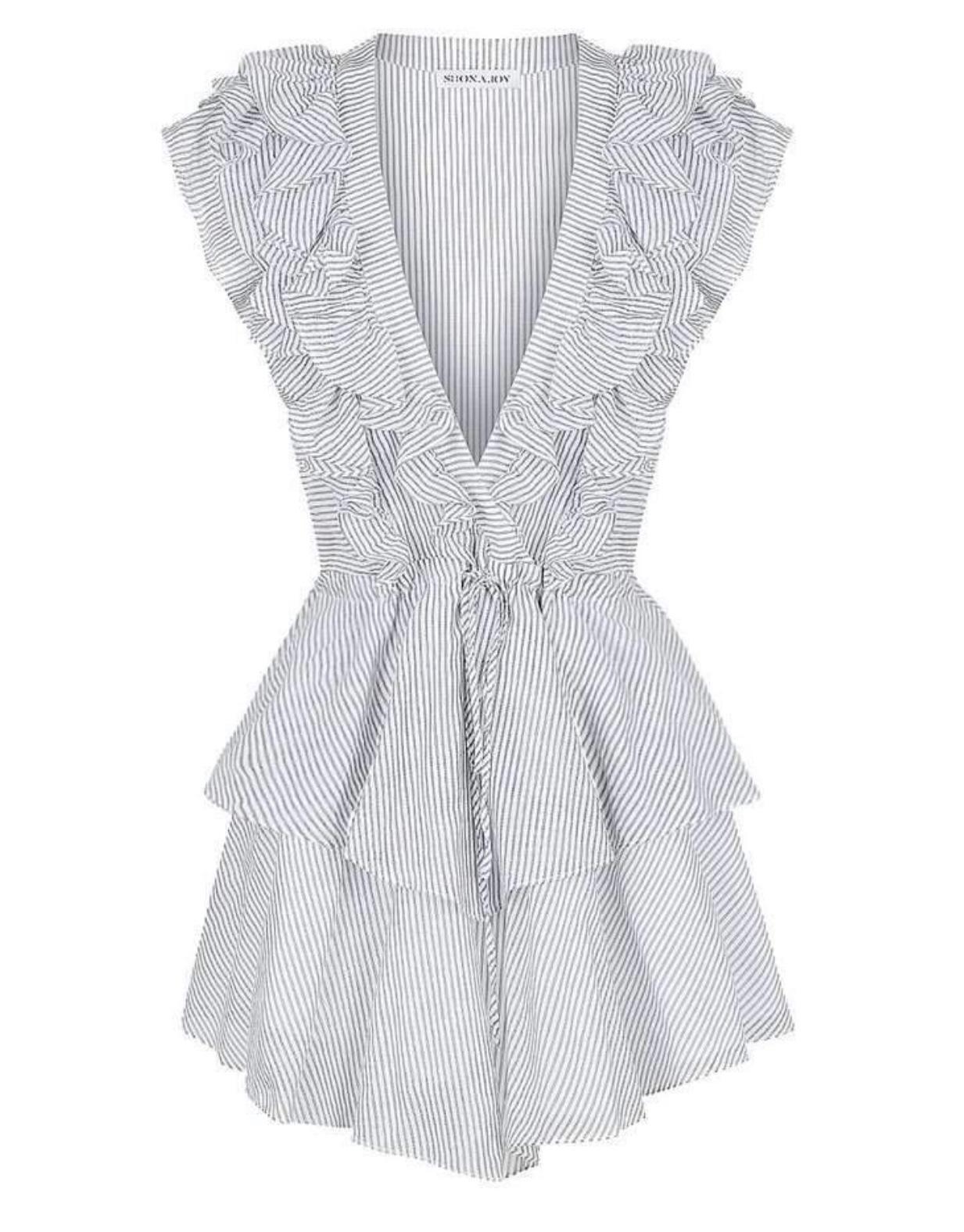 Shona Joy Rye Ruffle Drawstring Mini Dress Blue Size 6 - Image 5