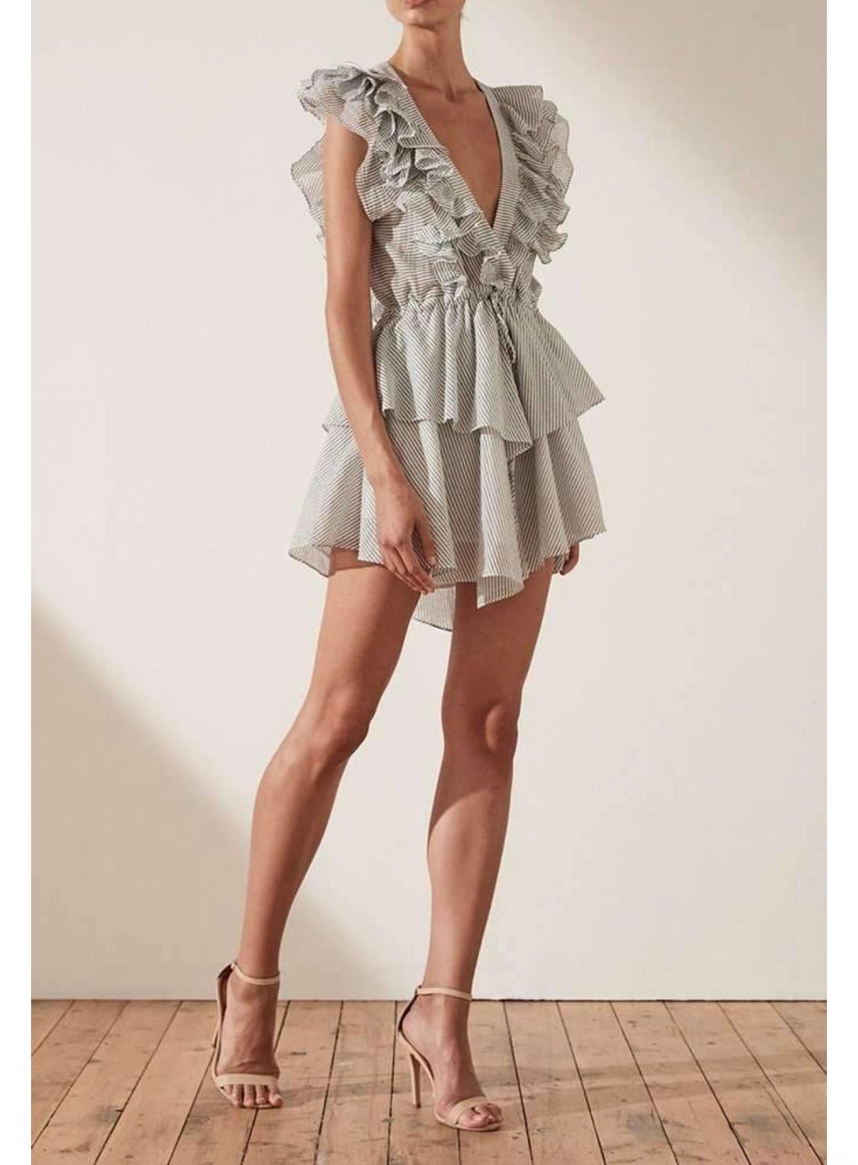 Shona Joy Rye Ruffle Drawstring Mini Dress Blue Size 6 - Image 4