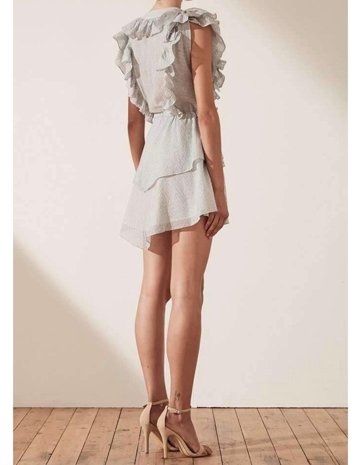 Shona Joy Rye Ruffle Drawstring Mini Dress Blue Size 6 - Image 3