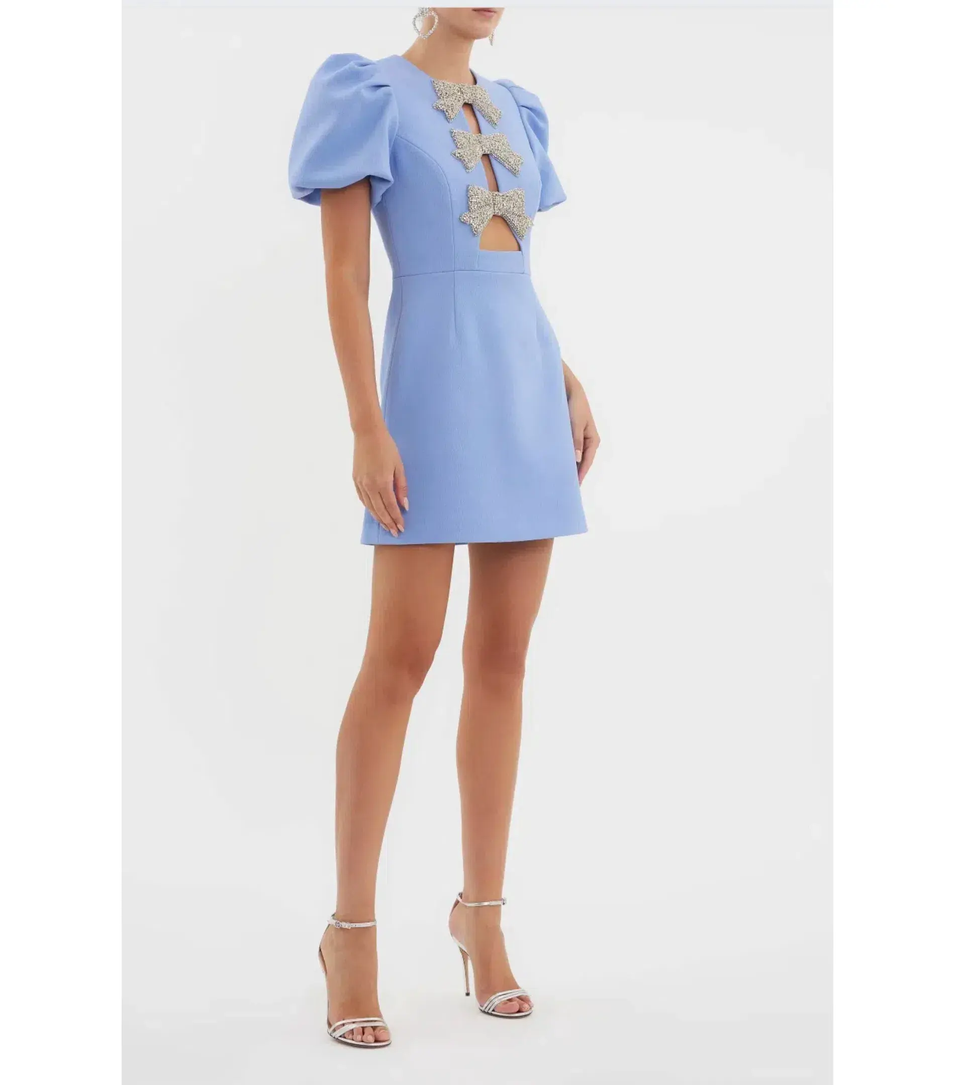 Rebecca Valliance Juliana Puff Sleeve Mini Dress Blue Size AU 12 - Image 4