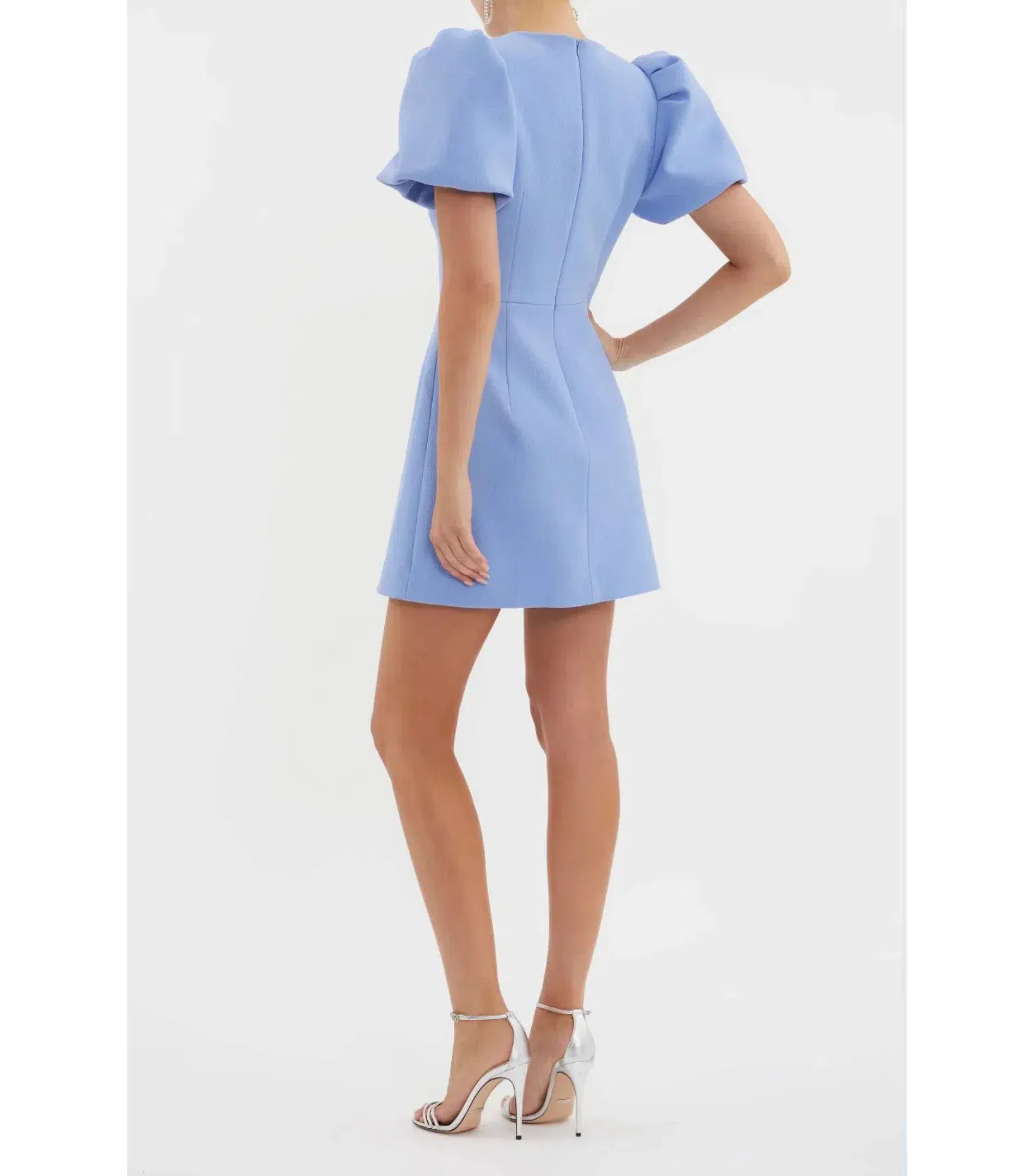 Rebecca Valliance Juliana Puff Sleeve Mini Dress Blue Size AU 12 - Image 5