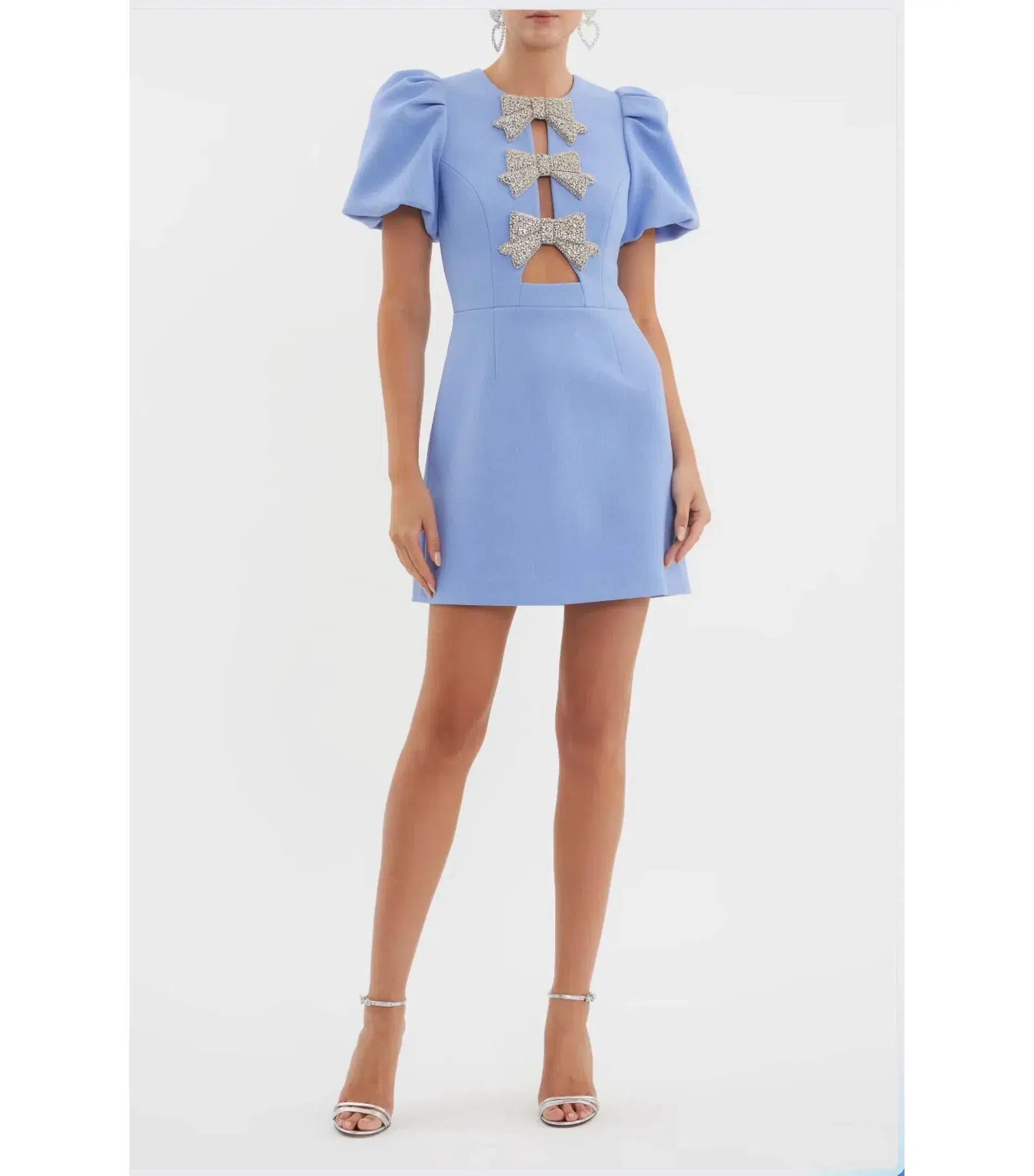 Rebecca Valliance Juliana Puff Sleeve Mini Dress Blue Size AU 12 - Image 2