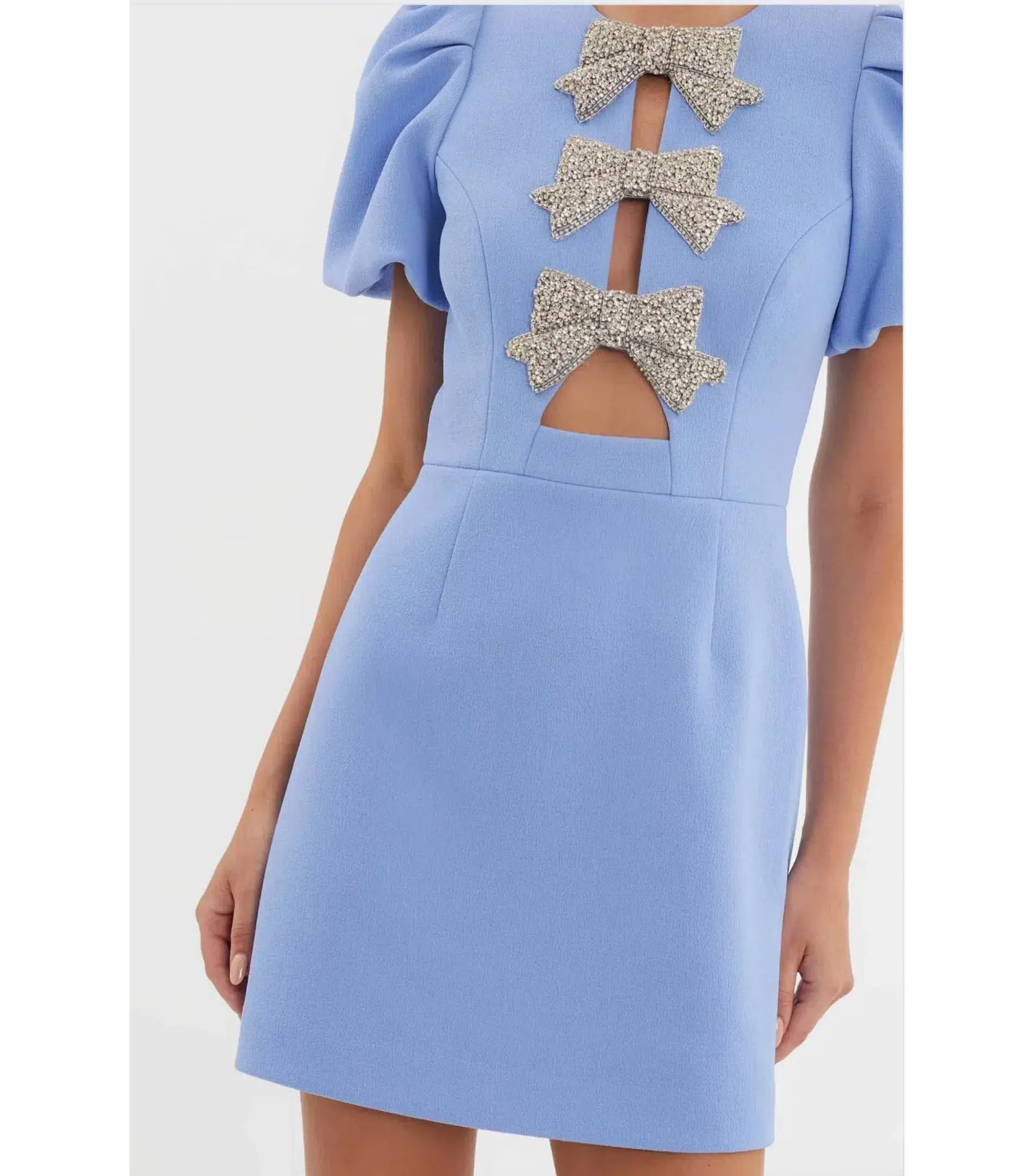 Rebecca Valliance Juliana Puff Sleeve Mini Dress Blue Size AU 12 - Image 3