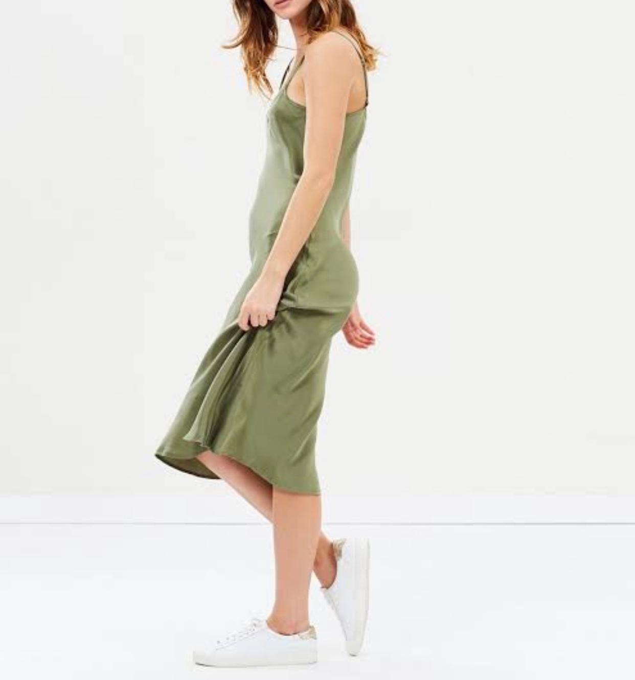 Silk Laundry 90s Silk Slip Dress Khaki Size 8  - Image 2