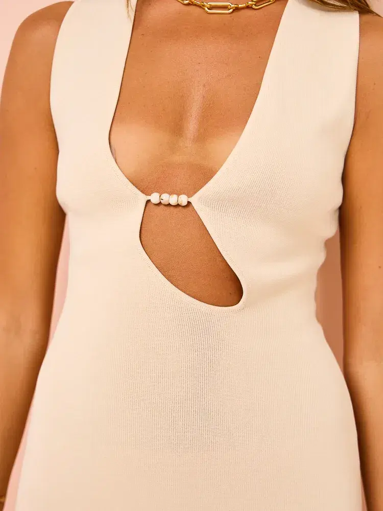 Sir the Label Kinetic Beaded Midi Dress in Ecru Size L / AU 12   for rent on The Volte - main image