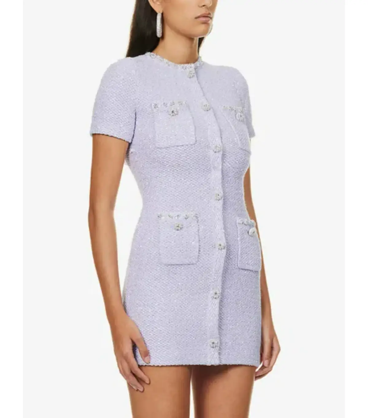 Self Portrait Embellished Tweed Mini Dress Lilac Size AU 8 - Image 3