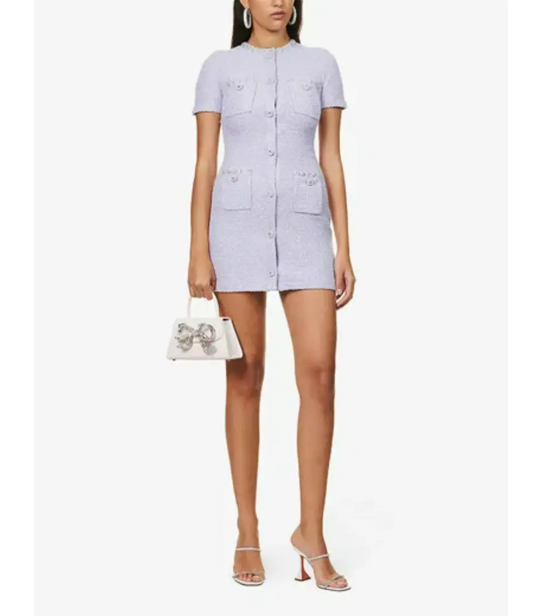 Self Portrait Embellished Tweed Mini Dress Lilac Size AU 8 for rent on The Volte - main image