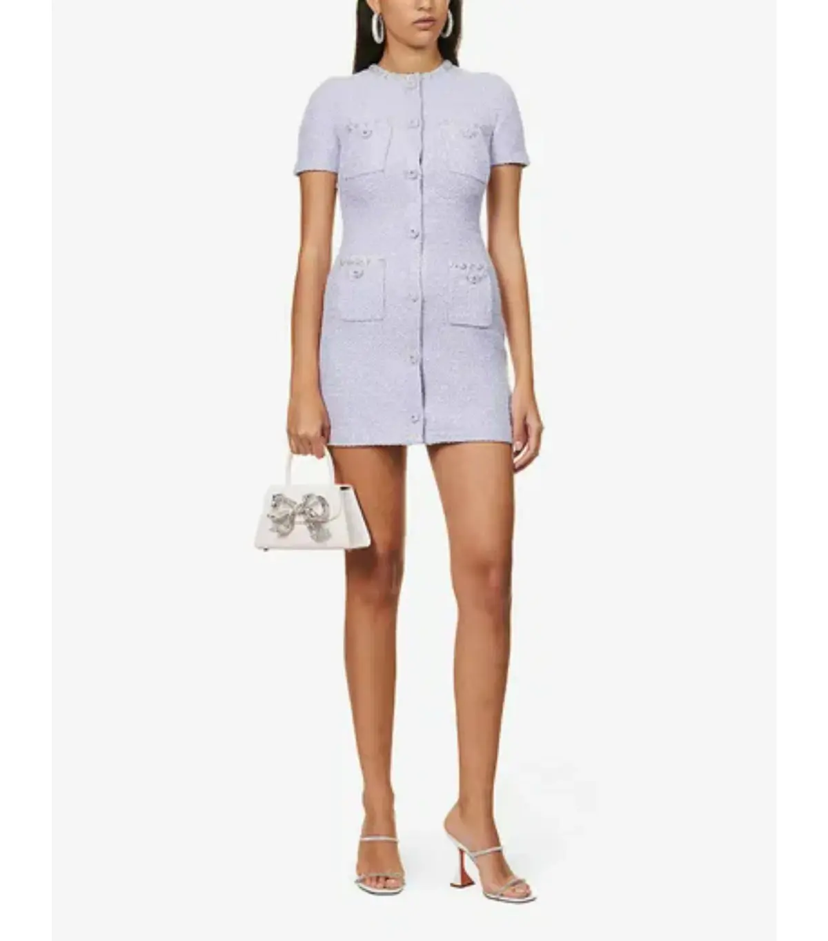 Self Portrait Embellished Tweed Mini Dress Lilac Size AU 8 - Image 1