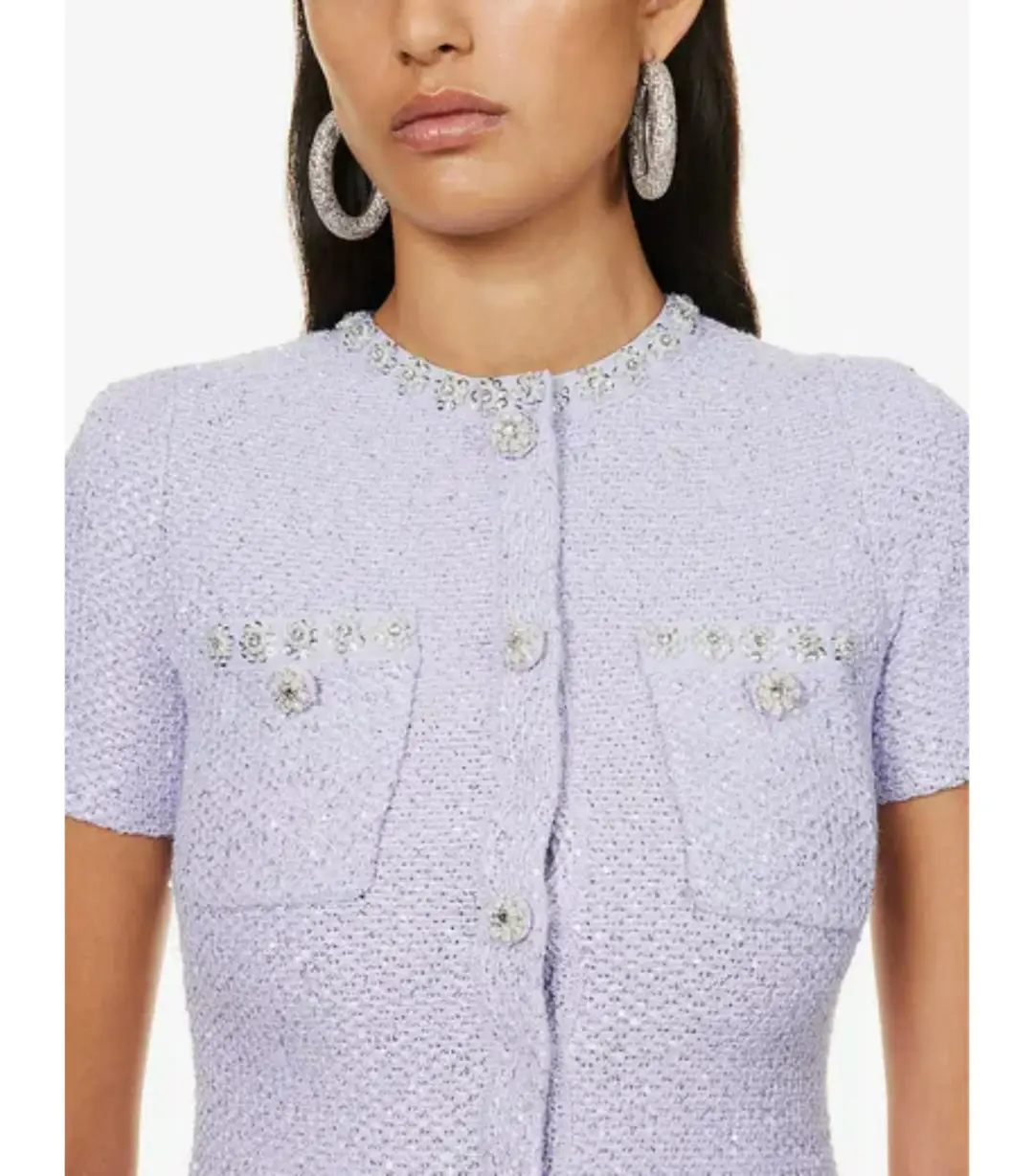 Self Portrait Embellished Tweed Mini Dress Lilac Size AU 8 for rent on The Volte - main image