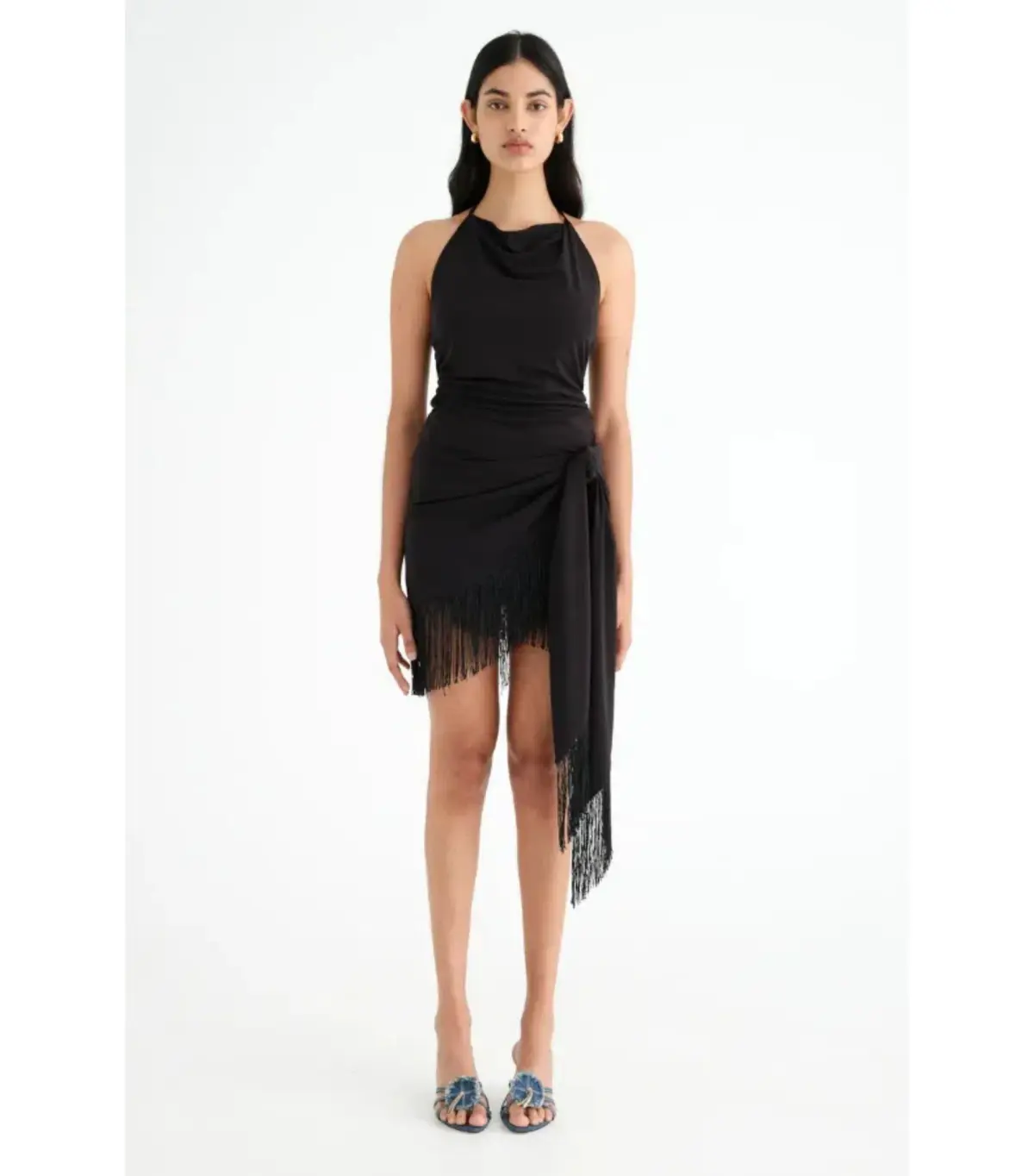 Benni Carolina Fringe Halter Dress Black Size AU 10 - Image 1