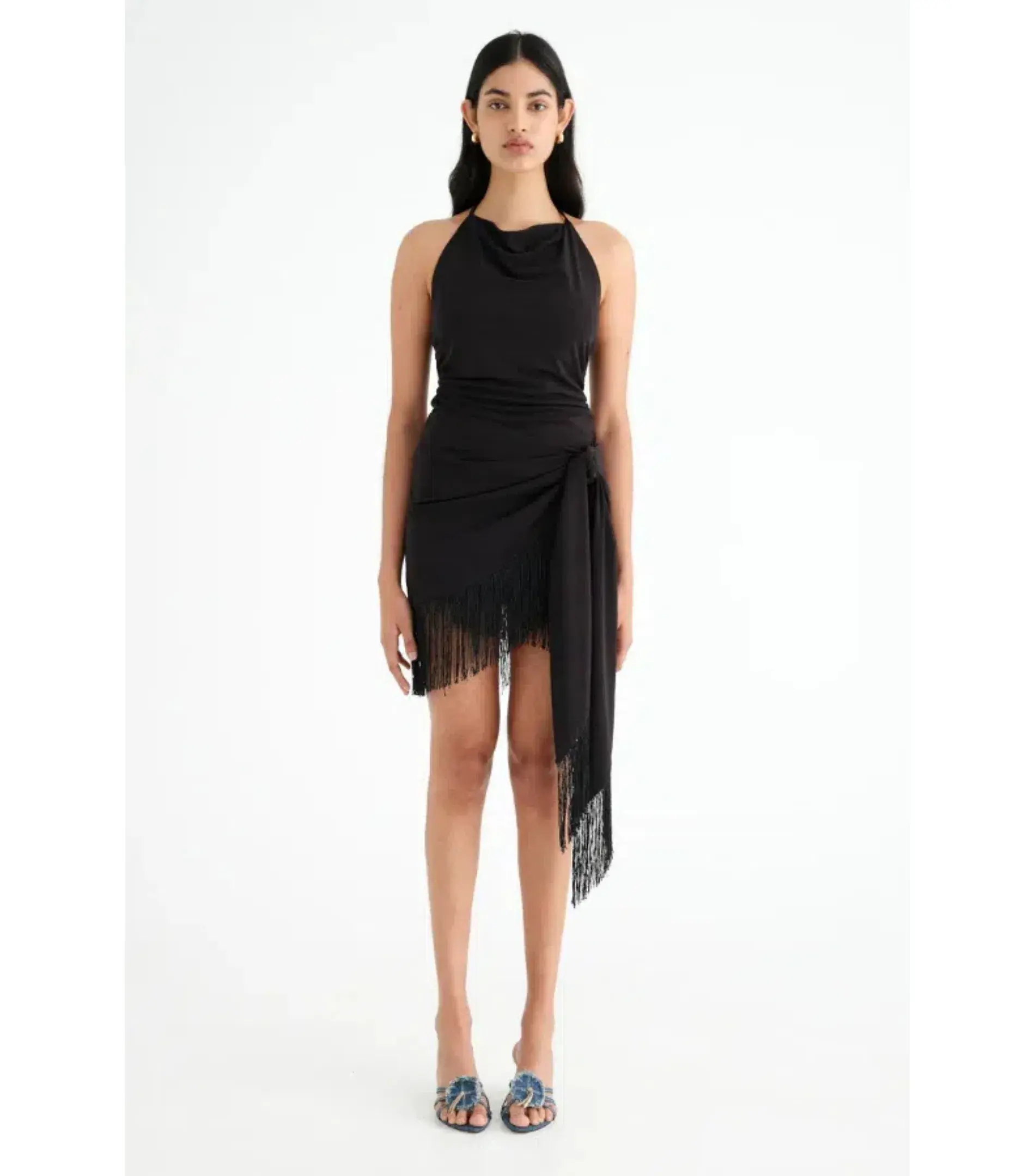 Benni Carolina Fringe Halter Dress Black Size AU 10 - Image 1