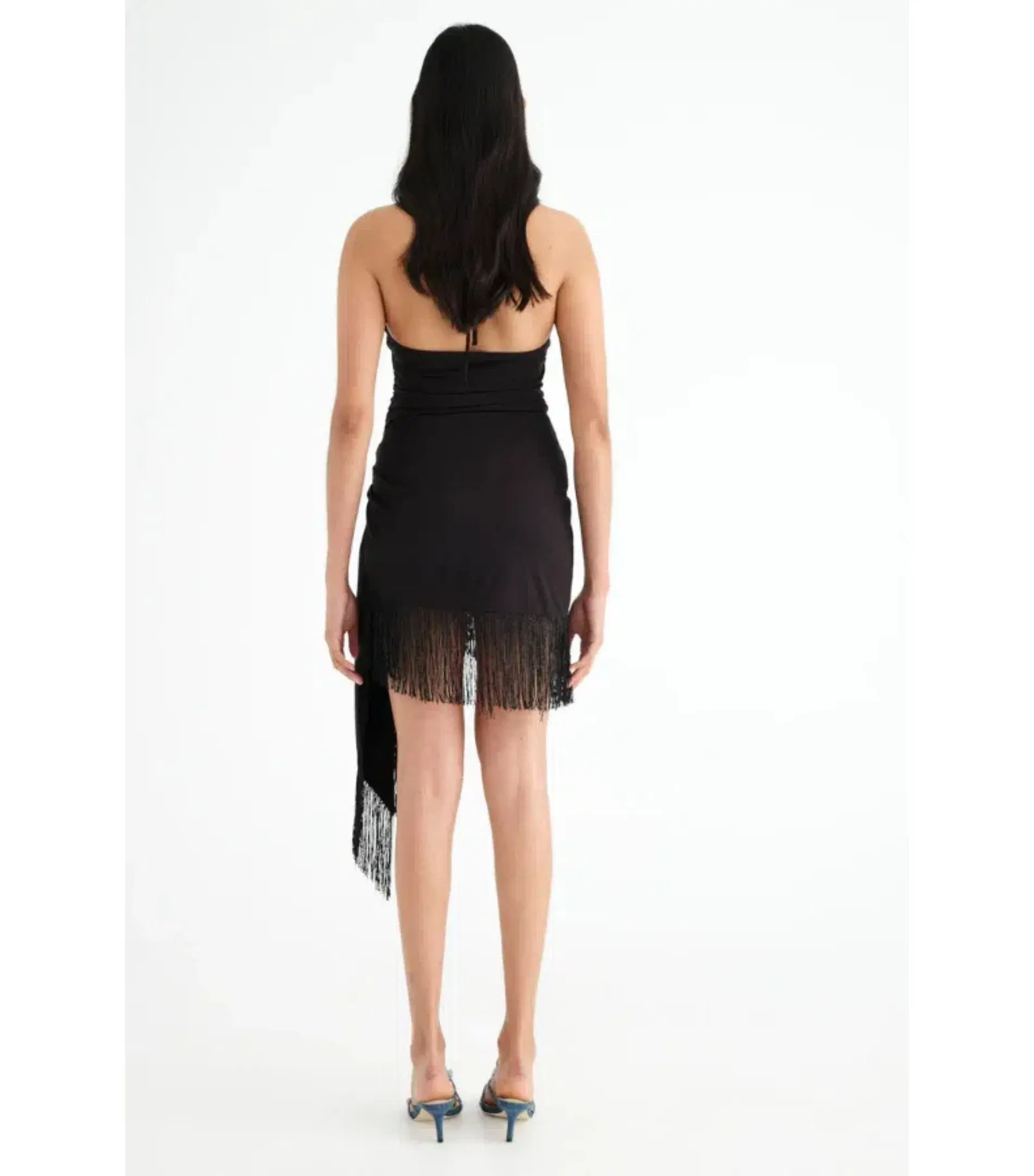 Benni Carolina Fringe Halter Dress Black Size AU 10 - Image 3