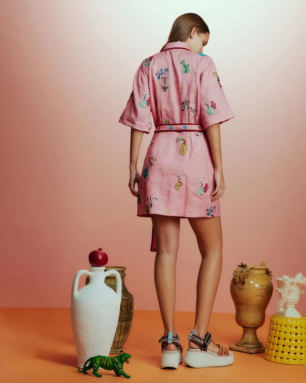 Alemais Timmy Embroidered Mini Dress Pink Size AU 12 - Image 2