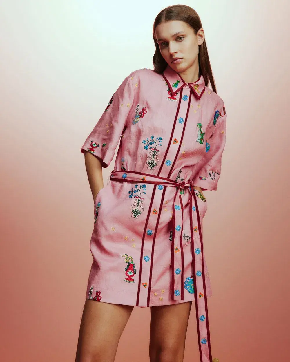 Alemais Timmy Embroidered Mini Dress Pink Size AU 14 - Image 3