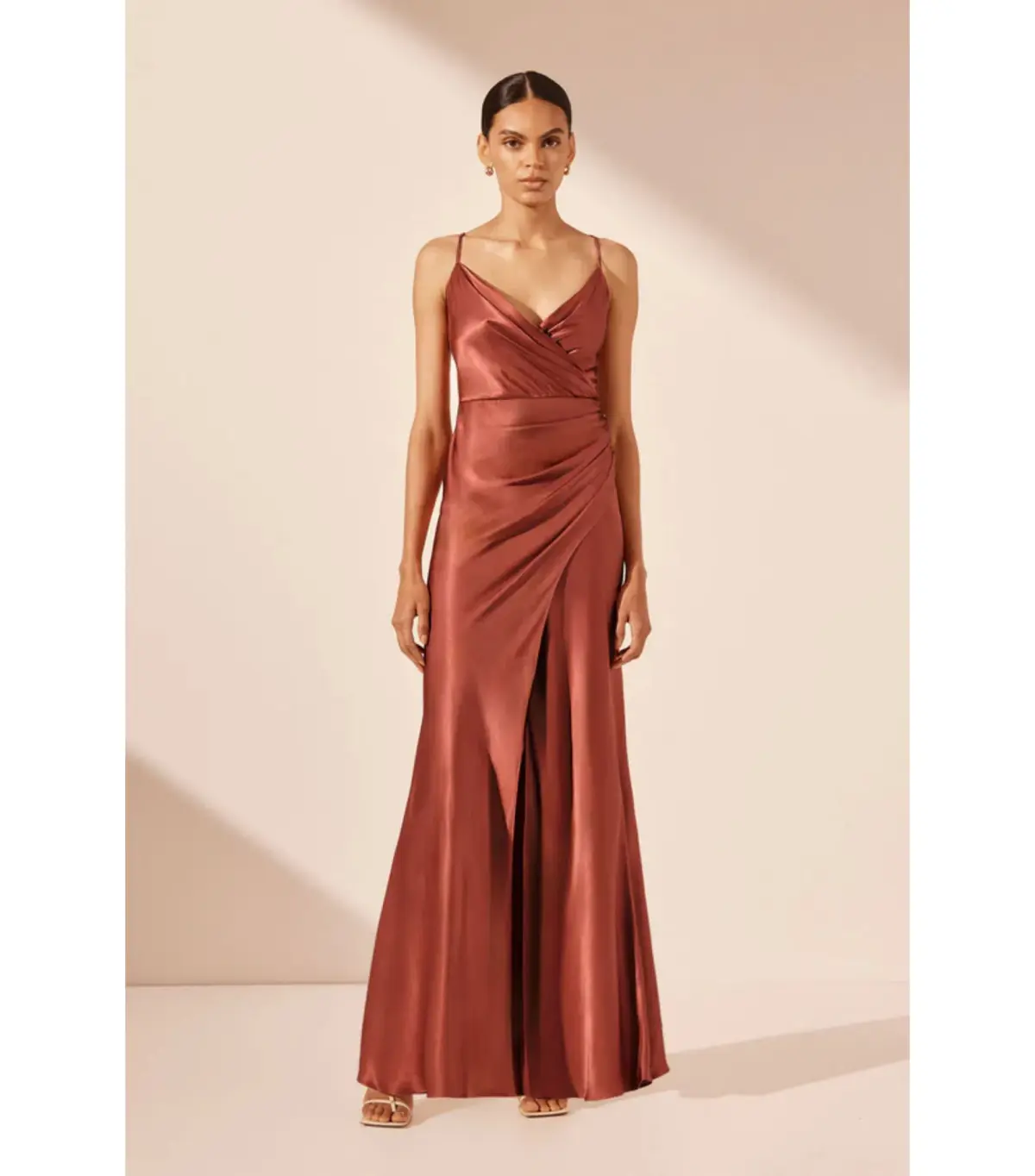 Shona Joy La Lune Cross Draped Maxi Dress in Terracotta Size AU 12 - Image 1