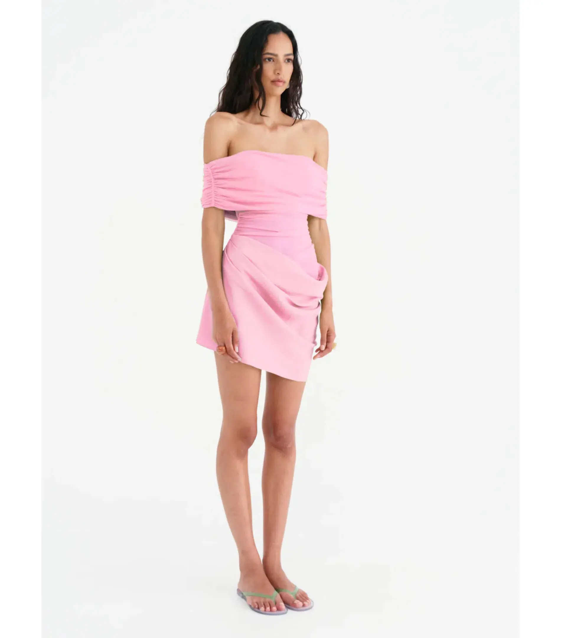 Benni Nico Off-Shoulder Mini Dress in Buttergum Size AU 10 - Image 2