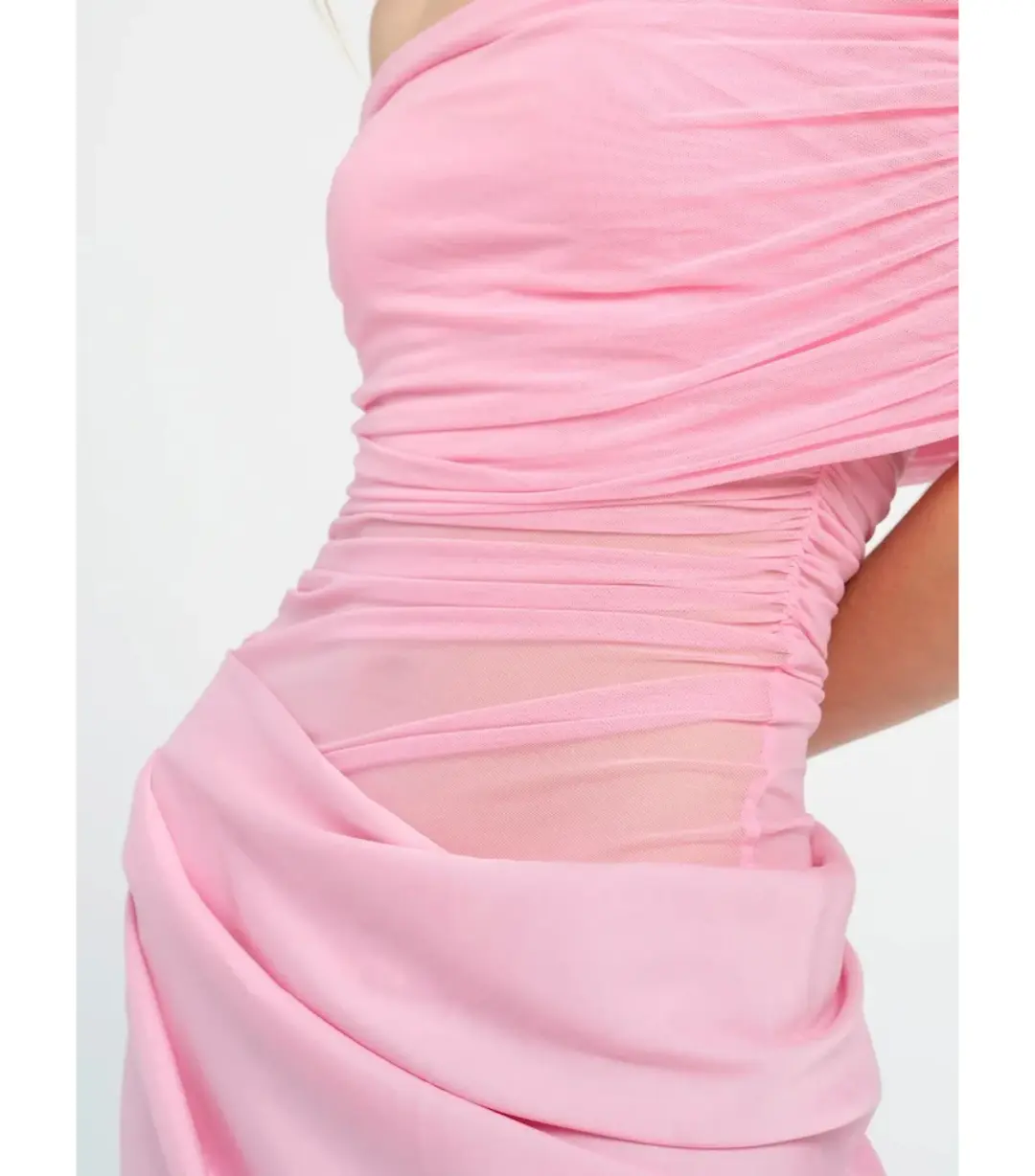 Benni Nico Off-Shoulder Mini Dress in Buttergum Size AU 10 for rent on The Volte - main image