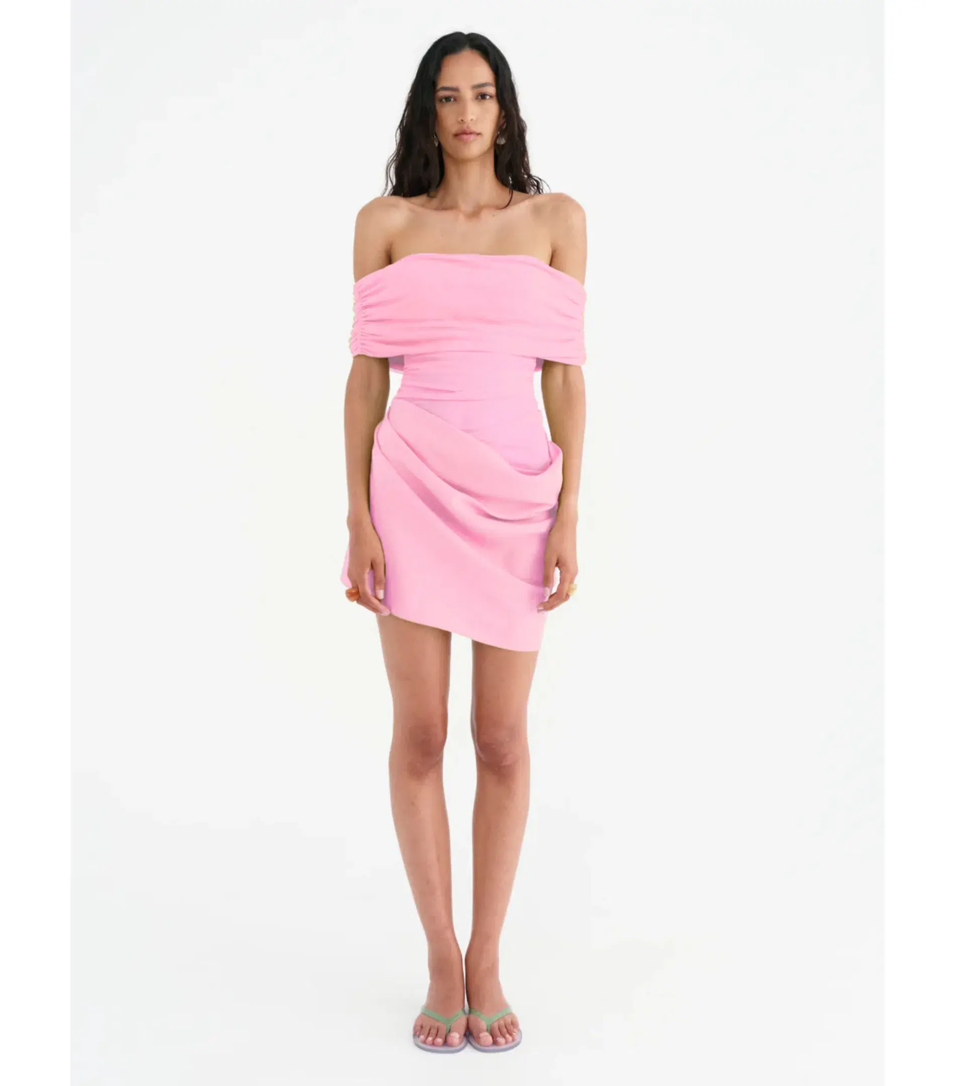 Benni Nico Off-Shoulder Mini Dress in Buttergum Size AU 10 - Image 1
