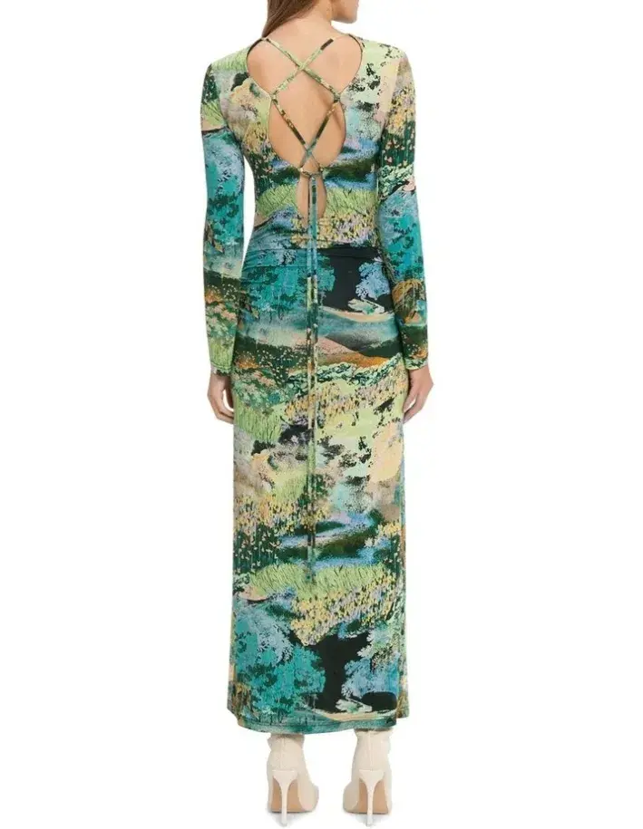 Cue Dreamscape Jersey Midi Dress Multi Size AU 12 - Image 2