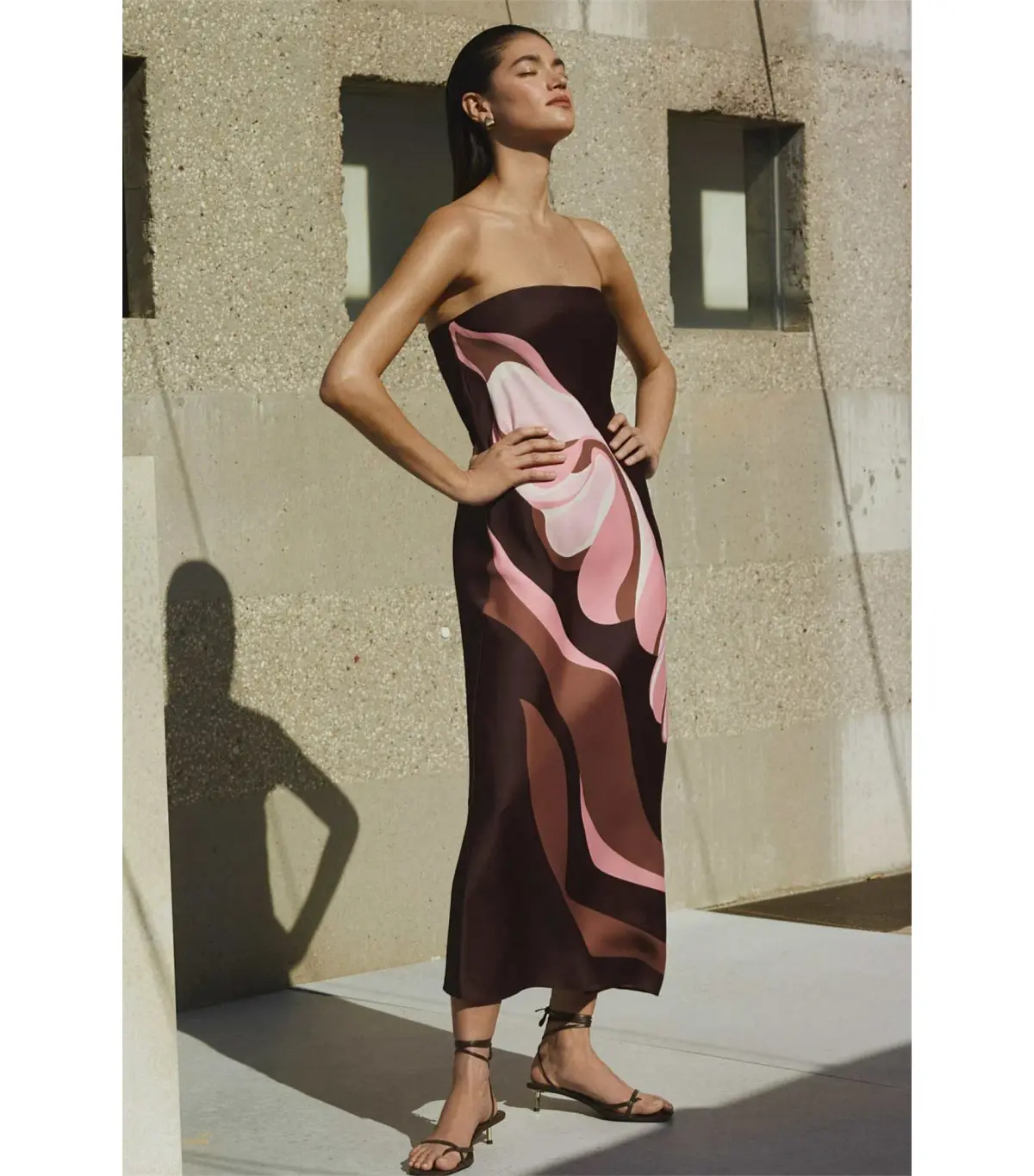 Witchery Strapless Maxi Dress Aubergine Print Size AU 8 - Image 1