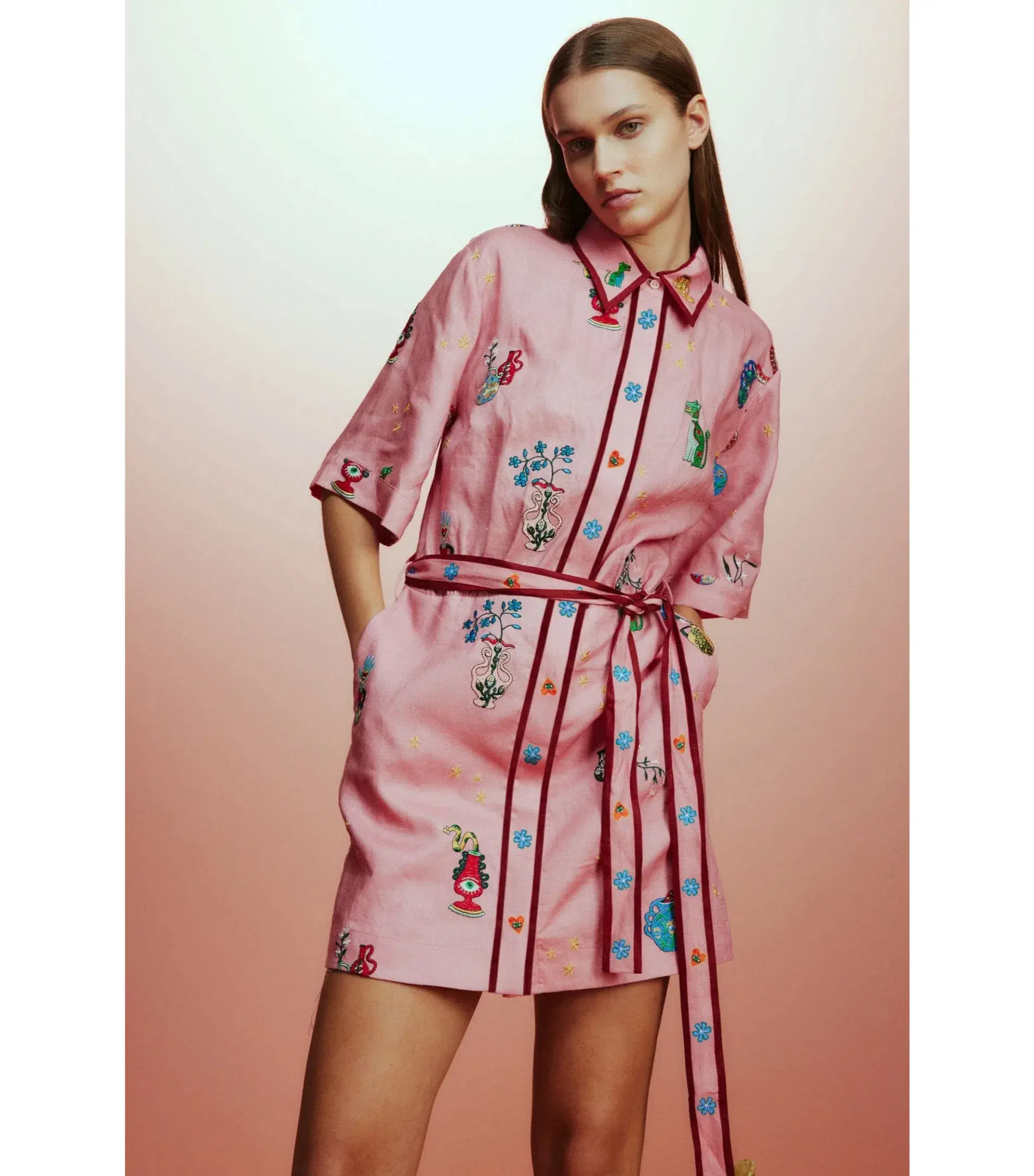 Alemais Timmy Embroidered Mini Dress Pink Size AU 10  - Image 2
