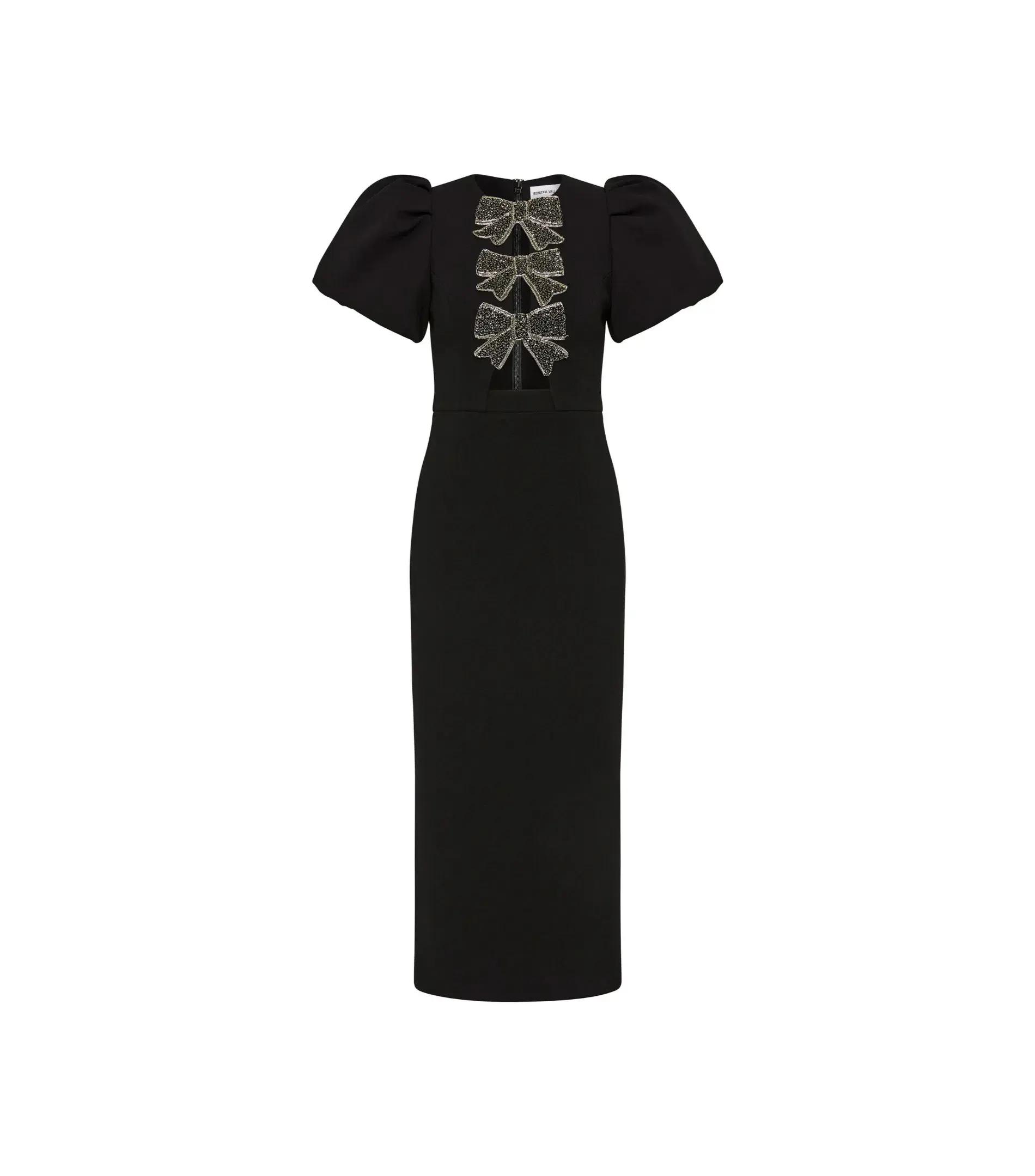 Rebecca Vallance Eliana Puff Sleeve Midi Dress Black Size AU 12  - Image 5
