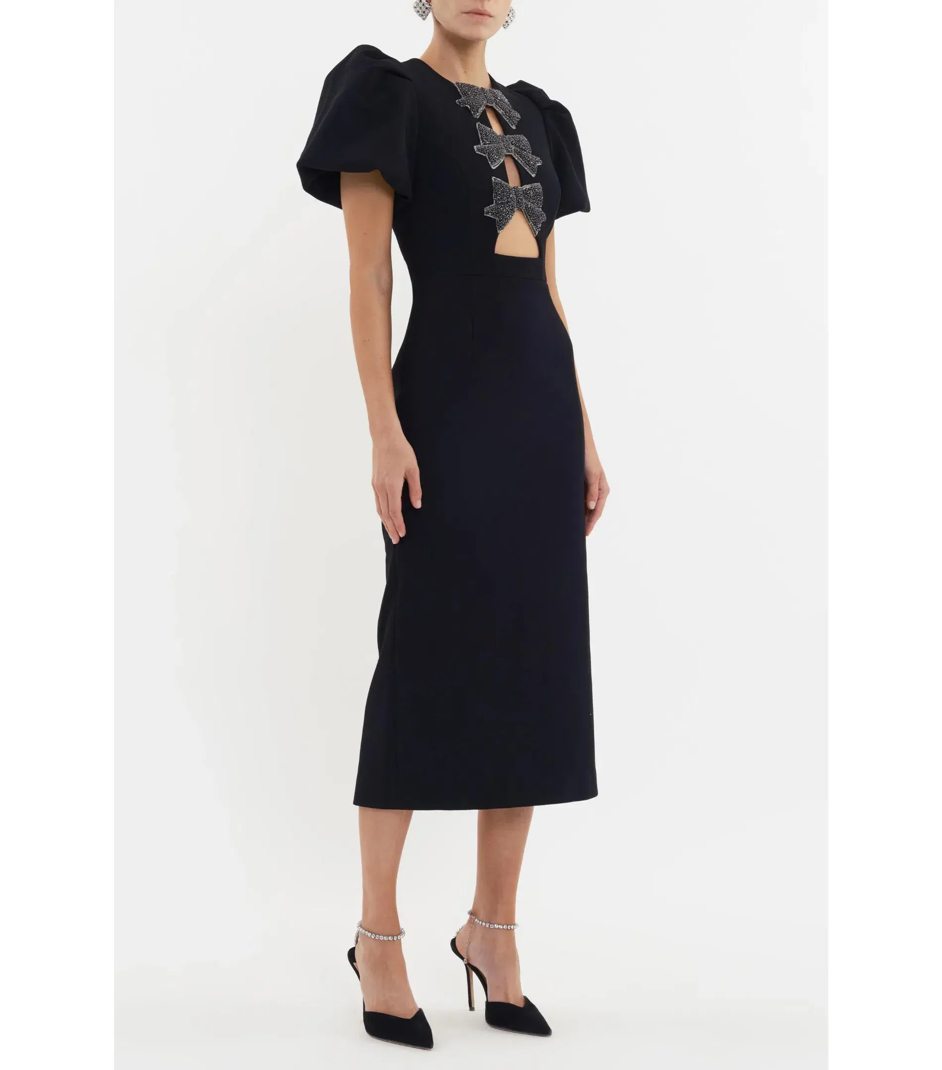 Rebecca Vallance Eliana Puff Sleeve Midi Dress Black Size AU 12  - Image 2
