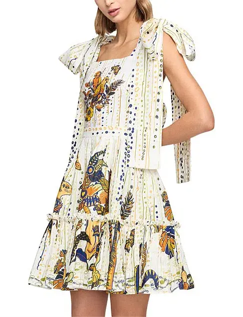 Leo Lin La Vida Bowtie Mini Dress Print Size AU 8  - Image 3