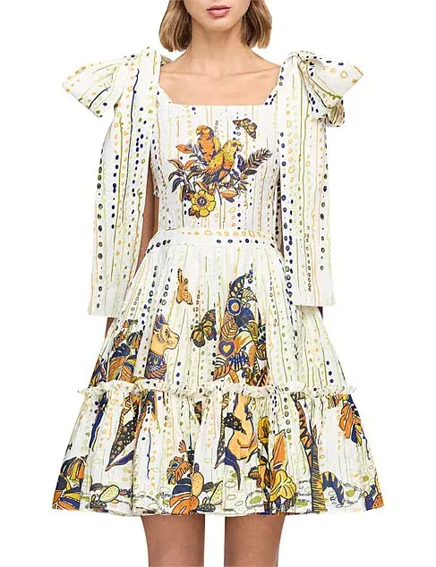 Leo Lin La Vida Bowtie Mini Dress Print Size AU 8  - Image 1