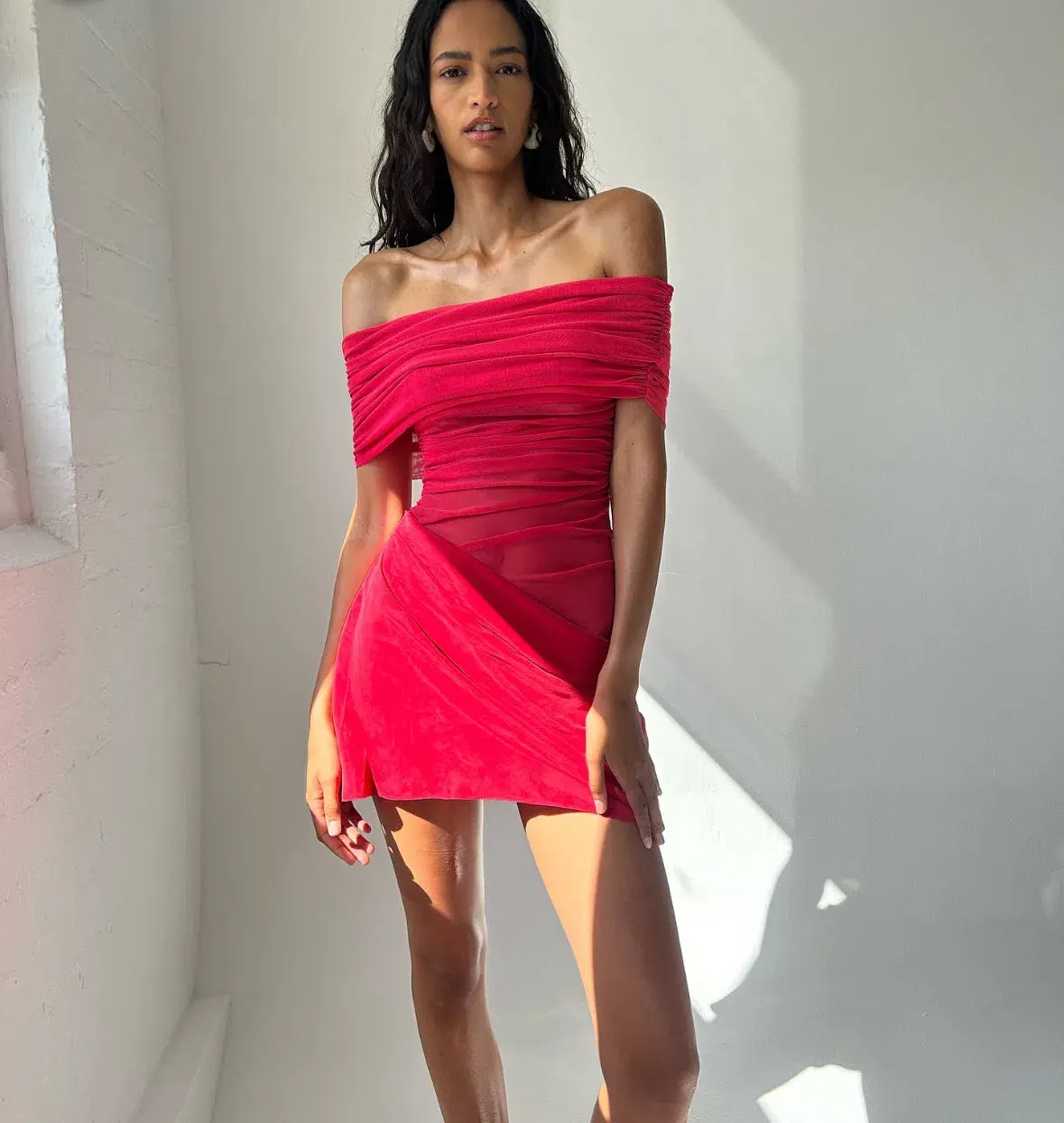 Benni Nico Off Shoulder Mini Dress in Watermelon Size 8 - Image 3