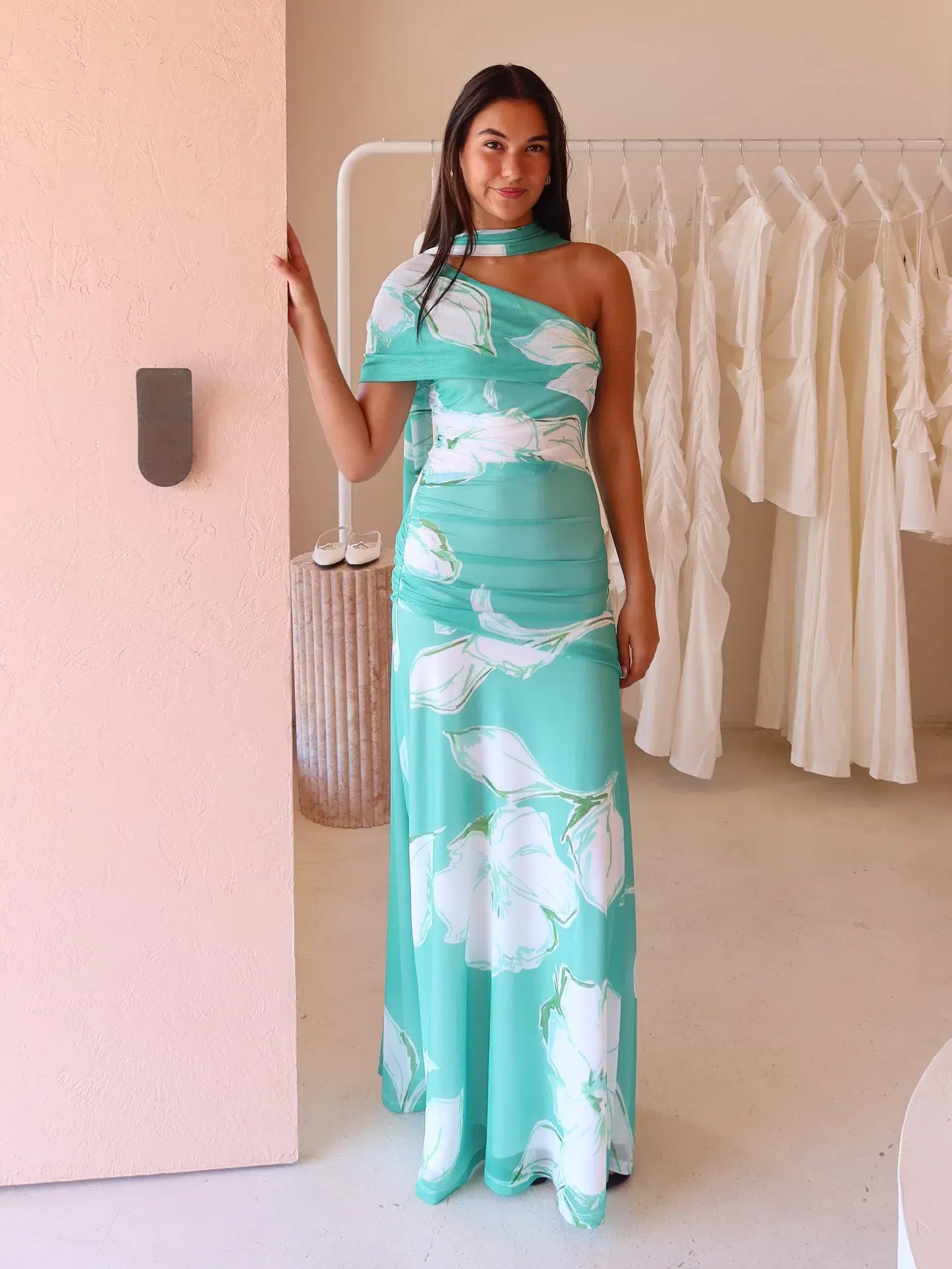 By Nicola Fiesta Off Shoulder Maxi Dress Verde Fleur Size S / AU 8  - Image 1