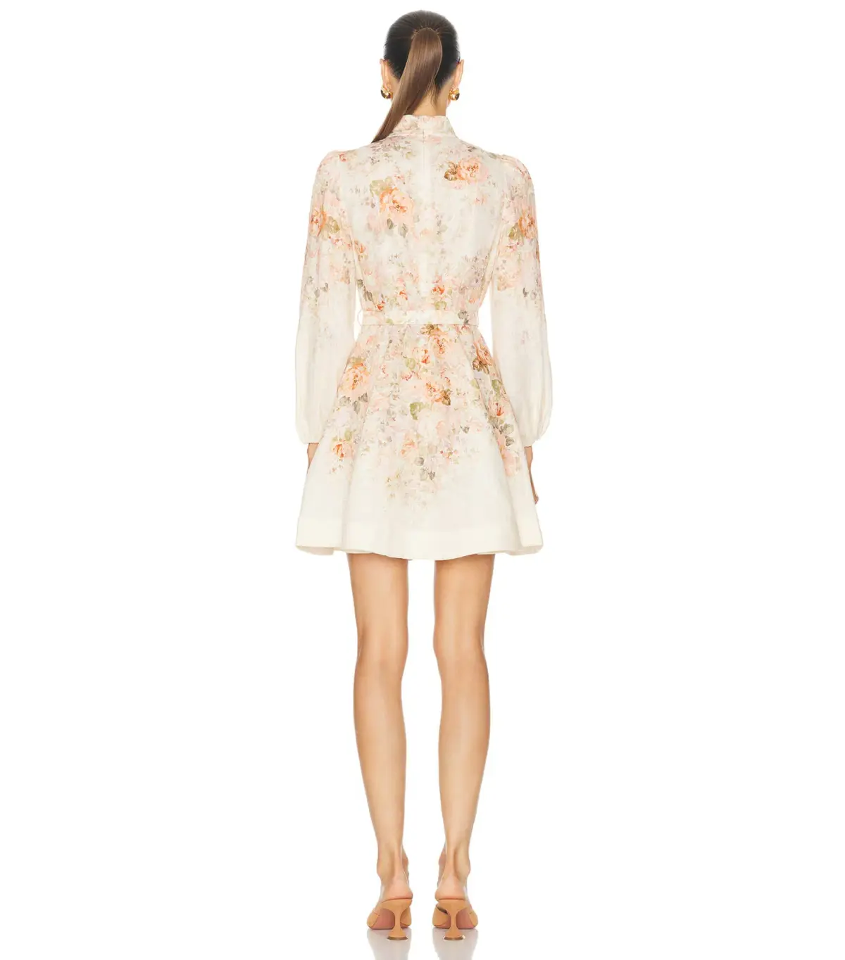 Zimmermann Illustration Buttoned Mini Dress Cream Rococo Floral Size 2 / AU 12 - Image 3