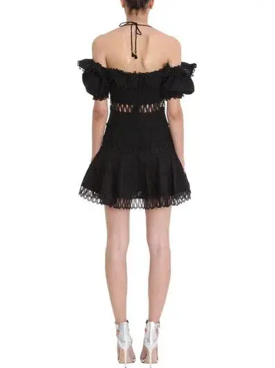 Zimmermann Melody Off Shoulder Linen And Cotton Blend Mini Dress Black Size 1 / AU 10 - Image 3